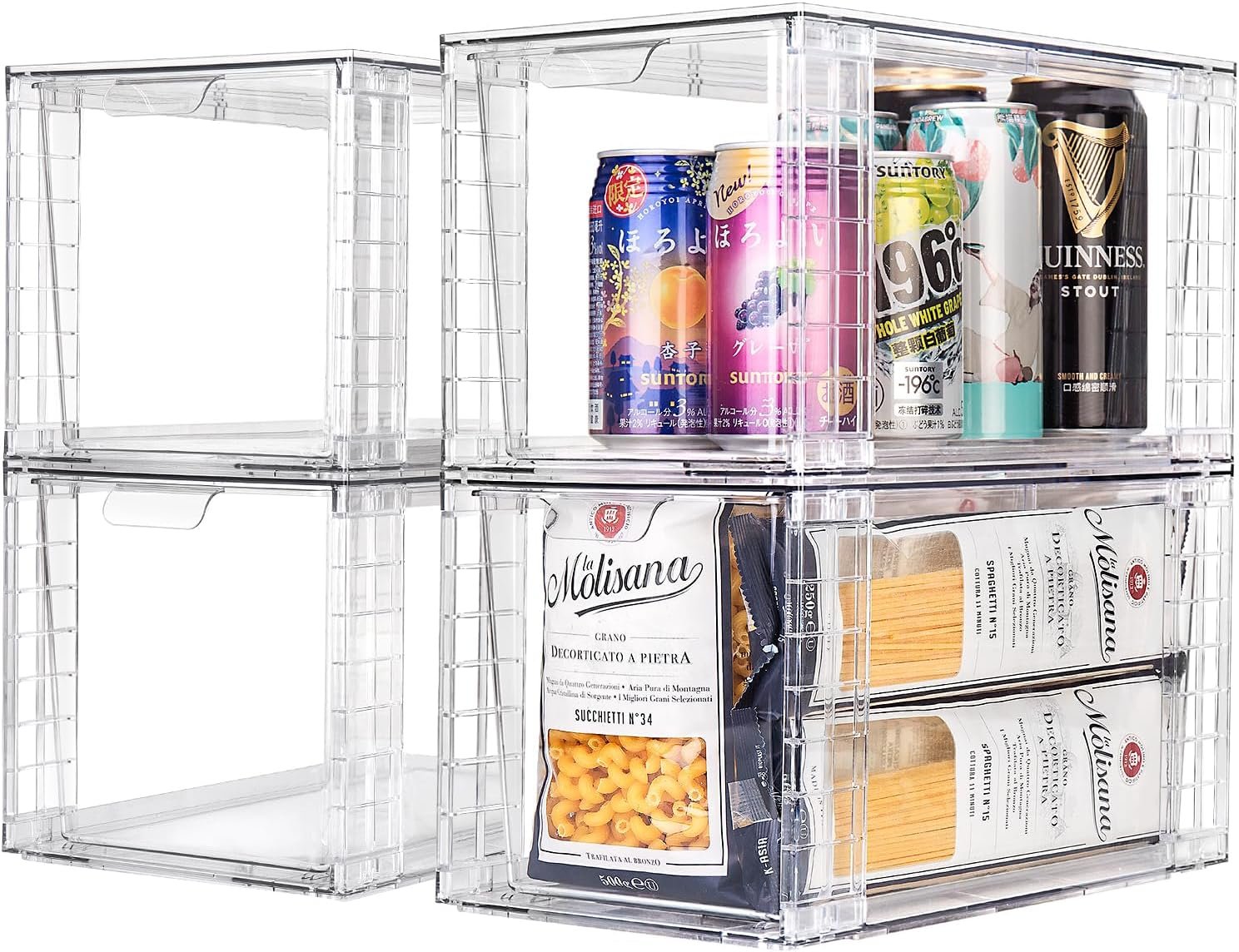 oem odm 2pack large stackable kitchen storage drawers, clear foods organizer bins with handles, easily assemble for bathroom, kitchen, pantry, cabinet, closet(xl-up handle) factory & wholesale supplier