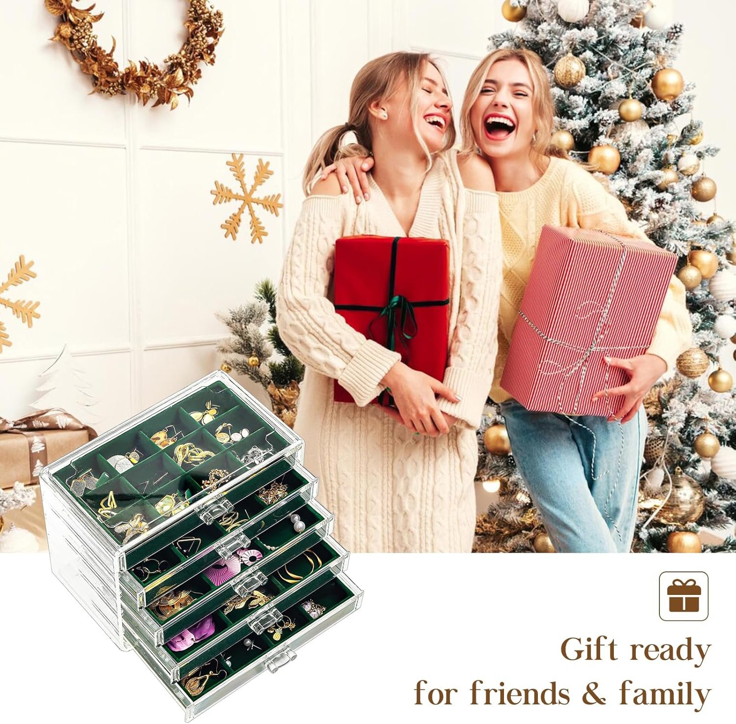 oem odm procase earring holder organizer jewelry box with 5 drawers, acrylic clear earring case with adjustable velvet trays for women - emerald, 5 layers factory & wholesale supplier