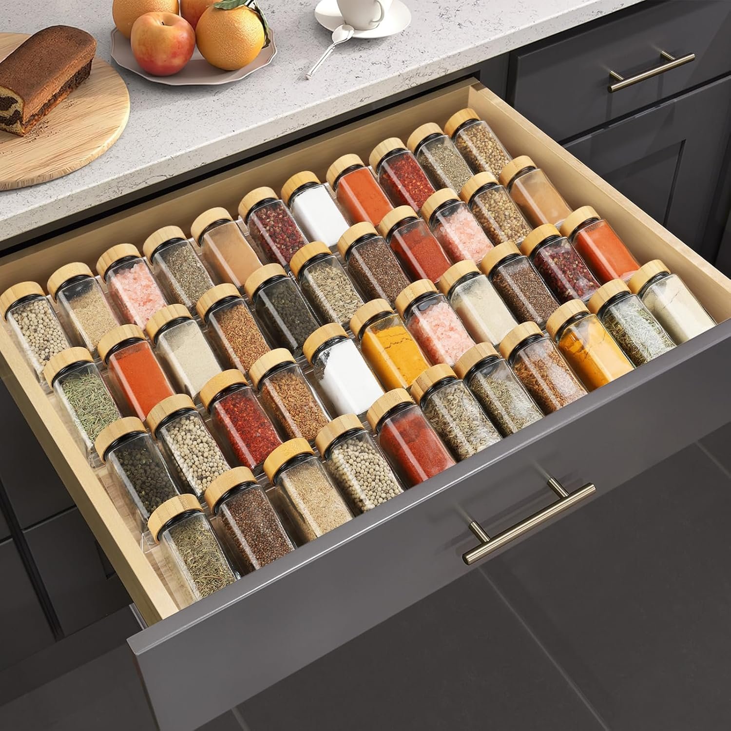 oem odm spice drawer organizer 4 tier, acrylic seasoning organizer rack, clear spice rack tray, kitchen seasoning jars drawers insert (jars not included/ expandable from 9