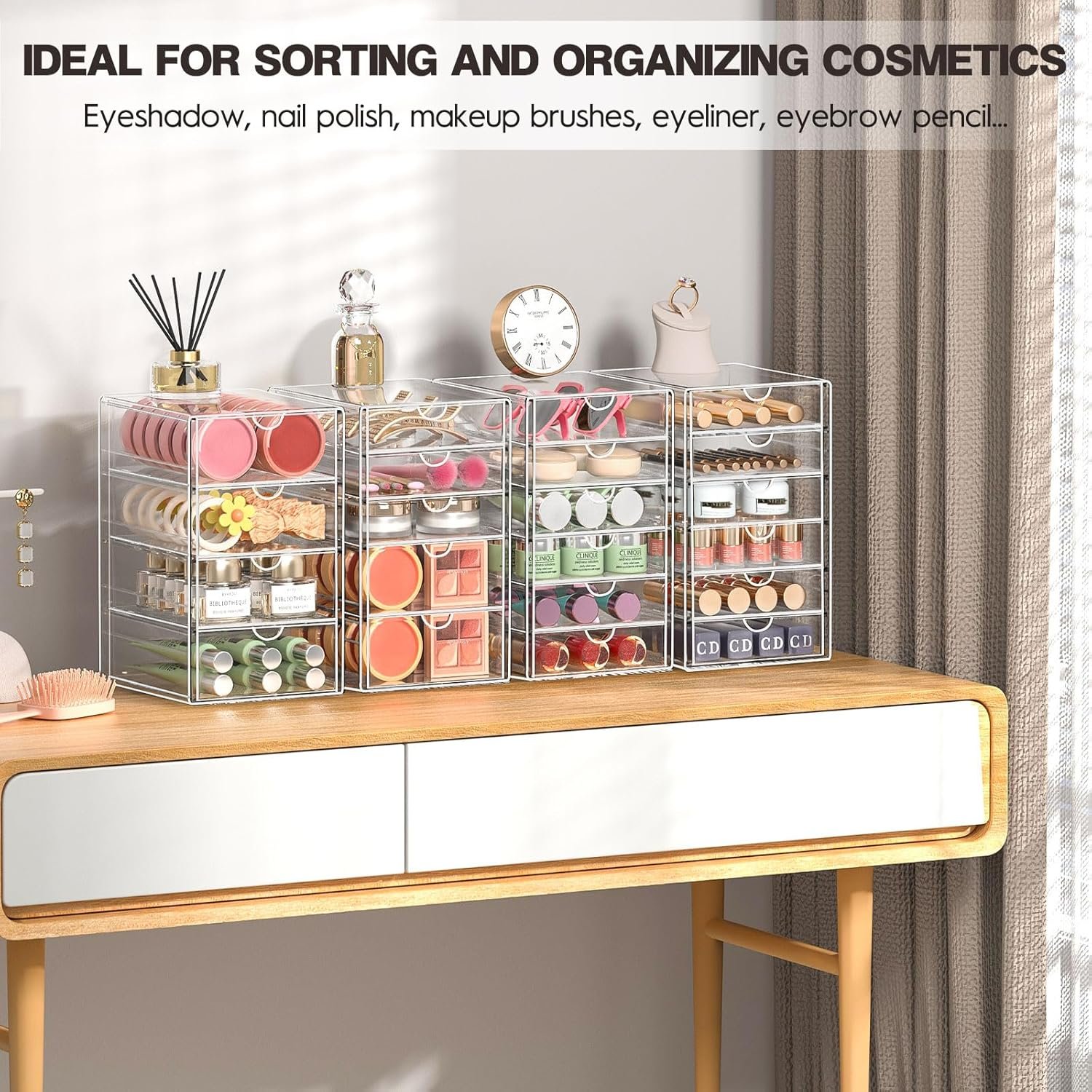 oem odm acrylic drawer organizers - 21 drawers 4 set - clear storage drawers for office supplies - stackable makeup organizer - dustproof desk organizers for makeup, jewelry, pen, stationary factory & wholesale supplier