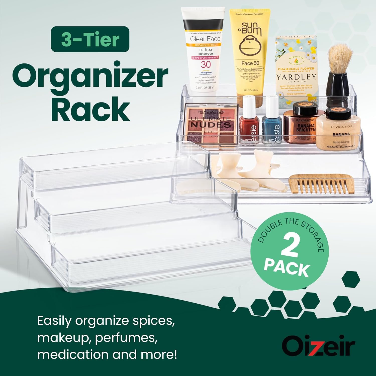 oem odm oizeir clear spice rack (2-pack) – 3-tier acrylic organizer for cabinet – deep spice shelf – 10.4 x 9.6 x 4 inches – holds seasoning and condiments factory & wholesale supplier