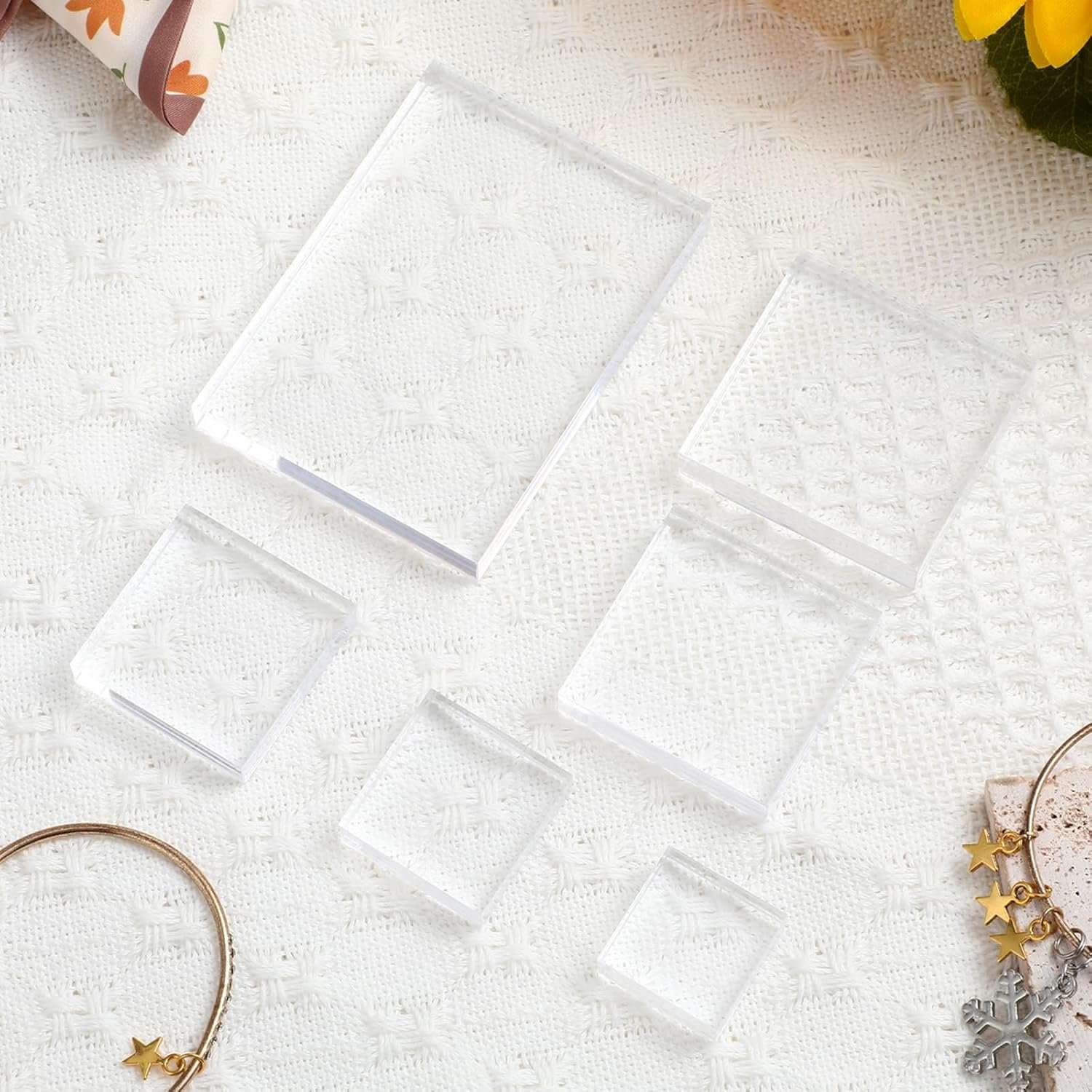 oem odm acrylic blocks, 6 pcs clear flat lay props wedding with 6 different size acrylic blocks for display risers for scrapbooking crafts photo props jewelry perfume collection (square) factory & wholesale supplier