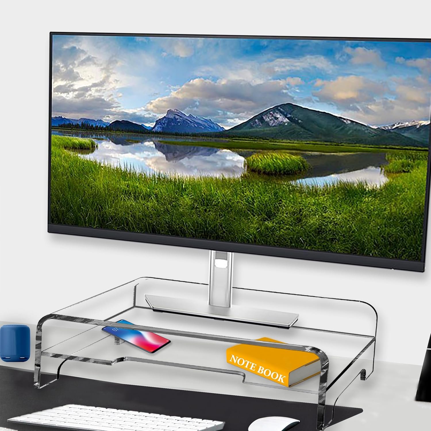 oem odm amt clear acrylic monitor stand riser 2 tier, 5.5 inches high clear computer desk organizer shelf for multi media pc storage laptop factory & wholesale supplier