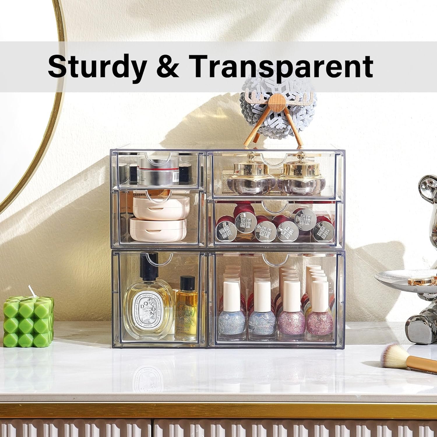 oem odm prsildan acrylic drawer makeup organizer with 6 drawers, set of 2 office desk organizers accessories, clear stackable storage drawers for vanity, countertop, craft, jewelry, art supply organization factory & wholesale supplier