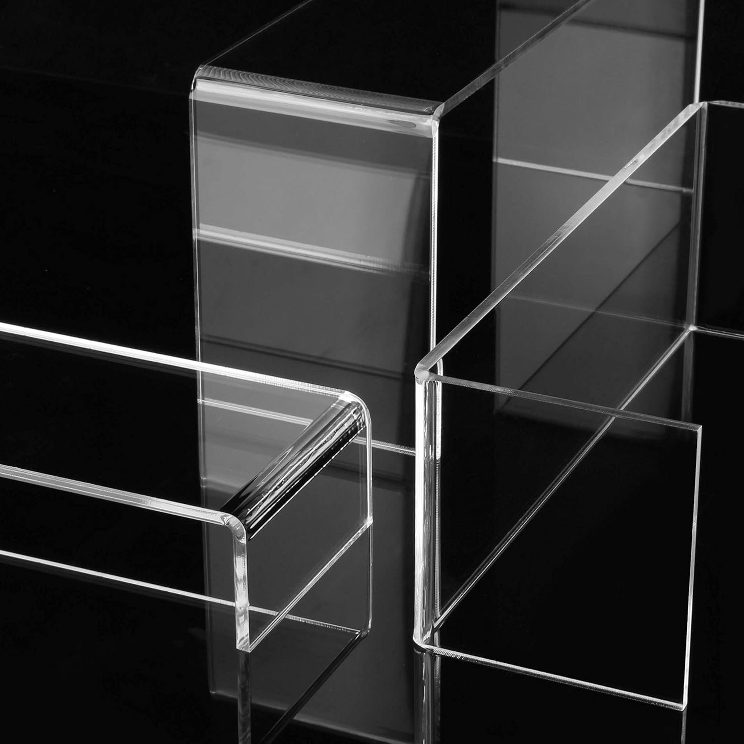 oem odm andgoo large acrylic display risers, 2 sets clear rectangular showcase collectibles display shelf, retail desktop risers display stand for organize and decoration factory & wholesale supplier