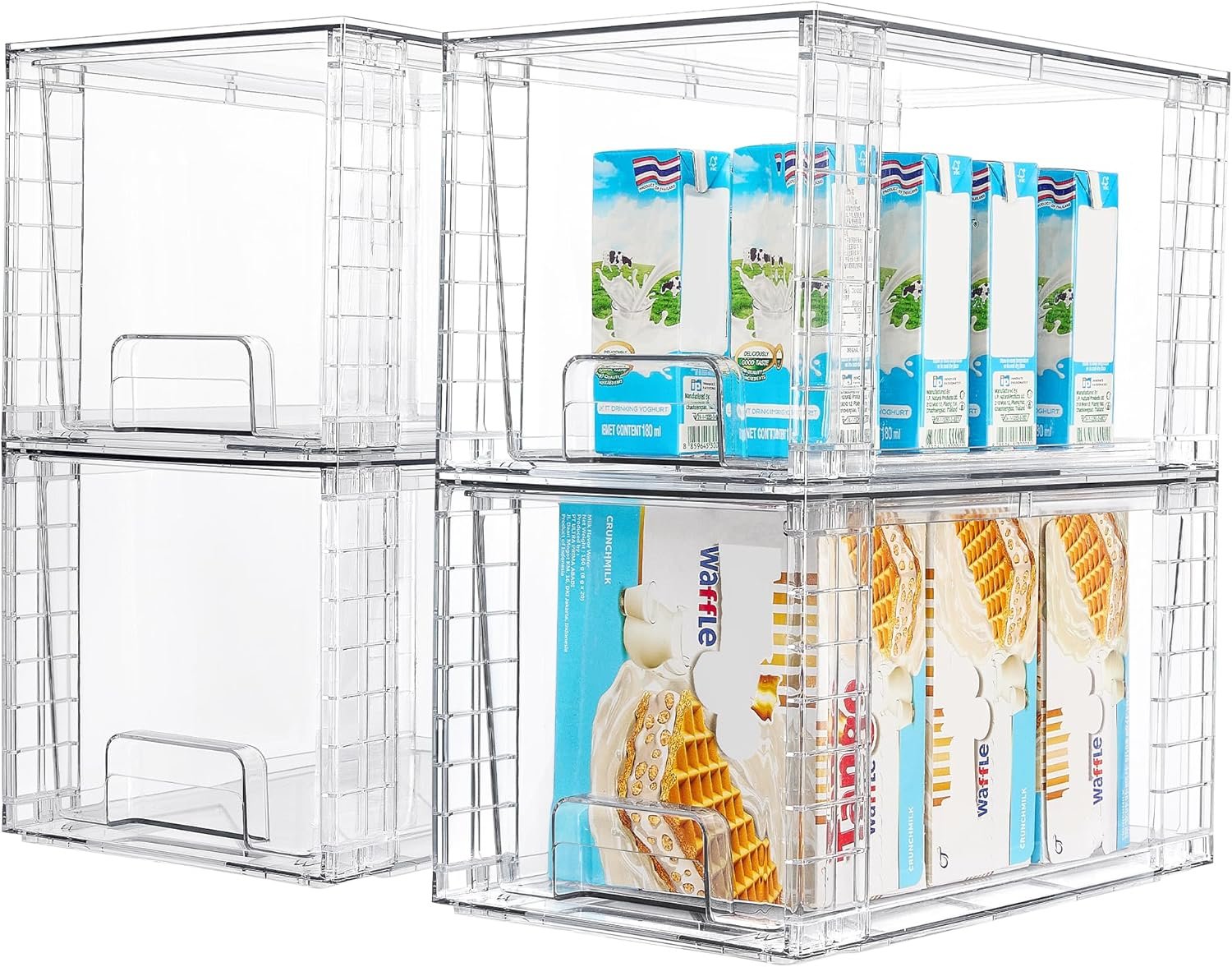 oem odm vtopmart 4pack large stackable kitchen pantry storage drawers, clear organizer bins with handles, acrylic drawer organizers for kitchen pantry, bathroom undersink, cabinet organization and storage factory & wholesale supplier