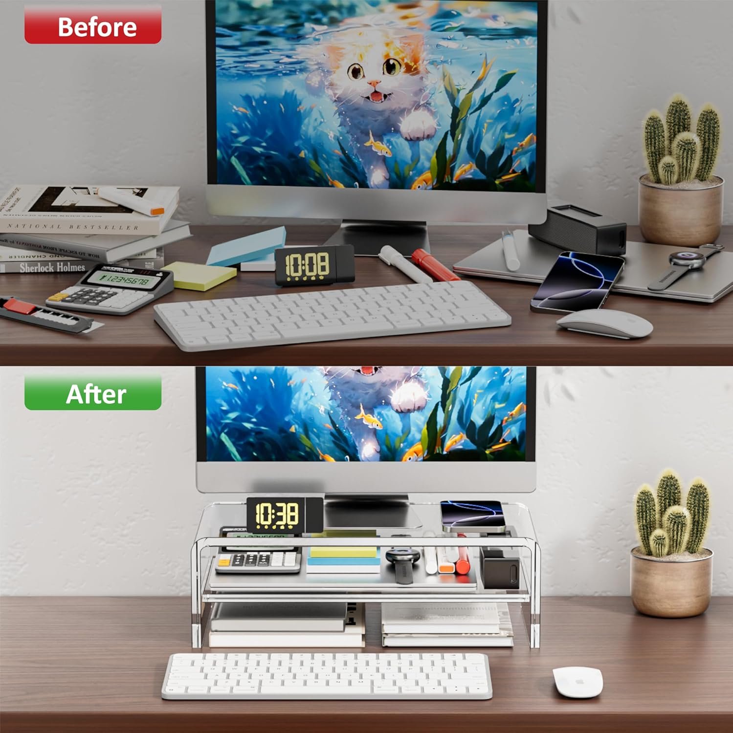 oem odm clear acrylic monitor stand riser 2 tier, 5.12 inches high clear computer desk organizer shelf for multi media pc storage laptop factory & wholesale supplier