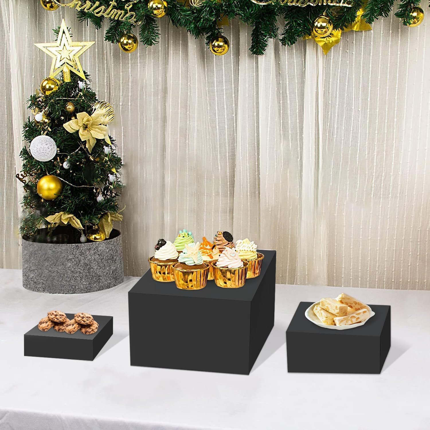 oem odm gowing buffet risers, food display risers for party, black food risers for buffet dessert table, risers for display decorative for food, black acrylic boxes for food display, 3pcs 6''x7''x8'' factory & wholesale supplier