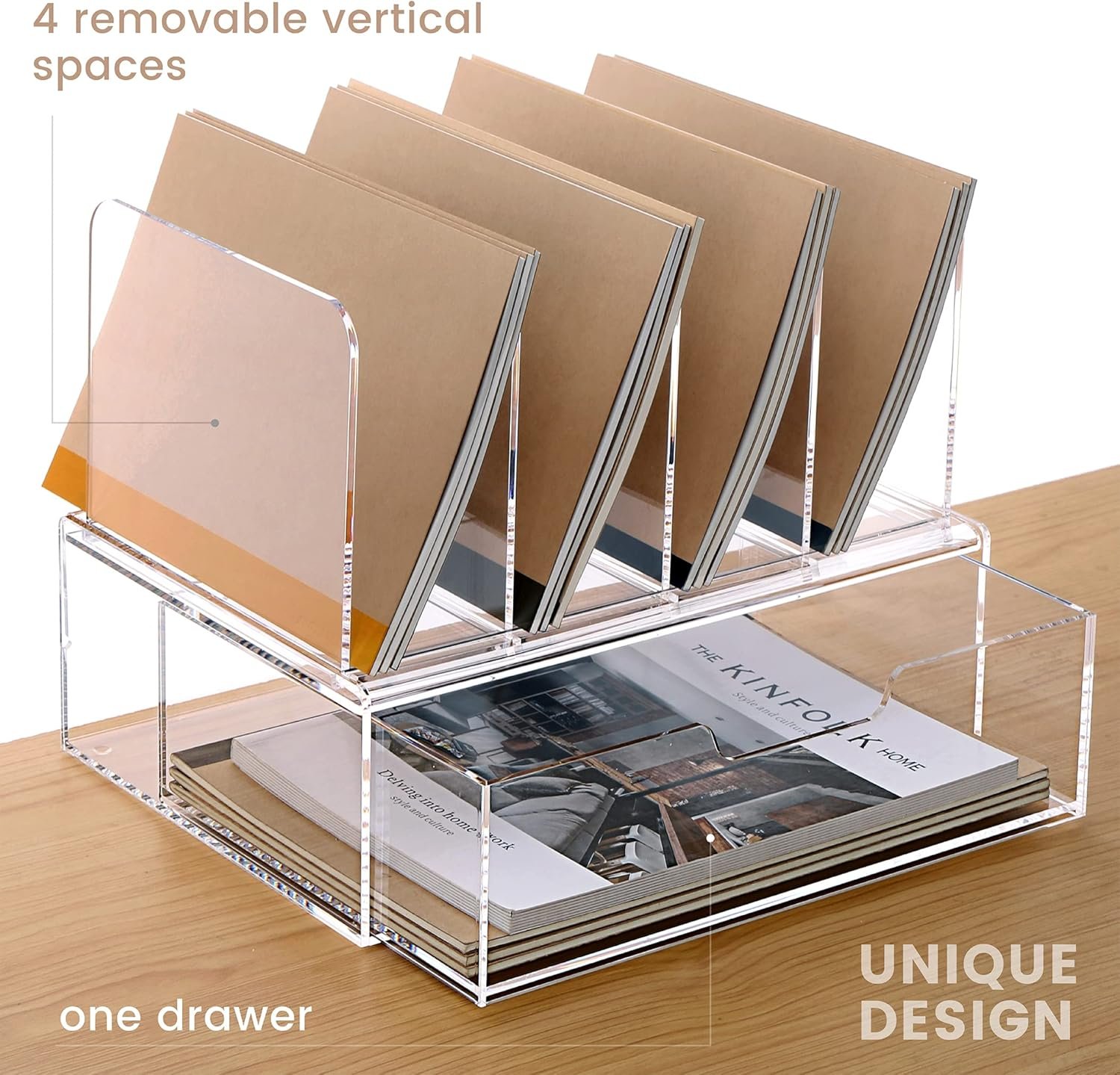 oem odm desk organizers and accessories, acrylic desk organizer with drawer, office supplies organization storage, clear acrylic file organizer for desk - 1 pack factory & wholesale supplier