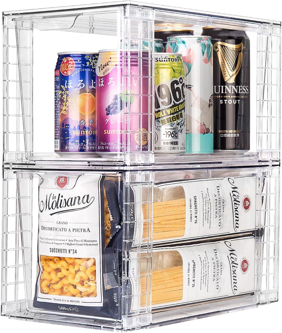 oem odm 2pack large stackable kitchen storage drawers, clear foods organizer bins with handles, easily assemble for bathroom, kitchen, pantry, cabinet, closet(xl-up handle) factory & wholesale supplier