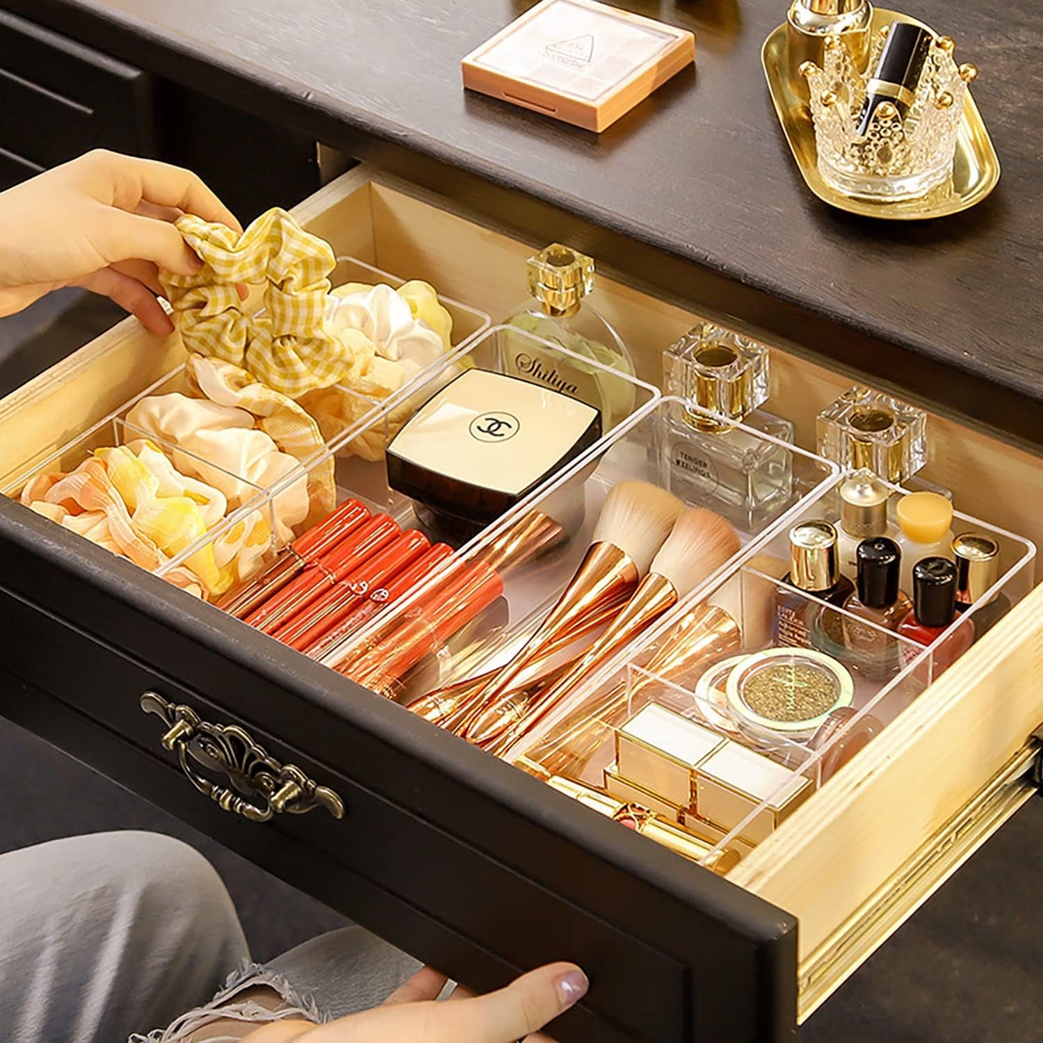 oem odm jesslab acrylic organizer, 3 cube sections makeup storage box for drawer, vanity, countertop, bathroom, kitchen cabinet and home organization factory & wholesale supplier