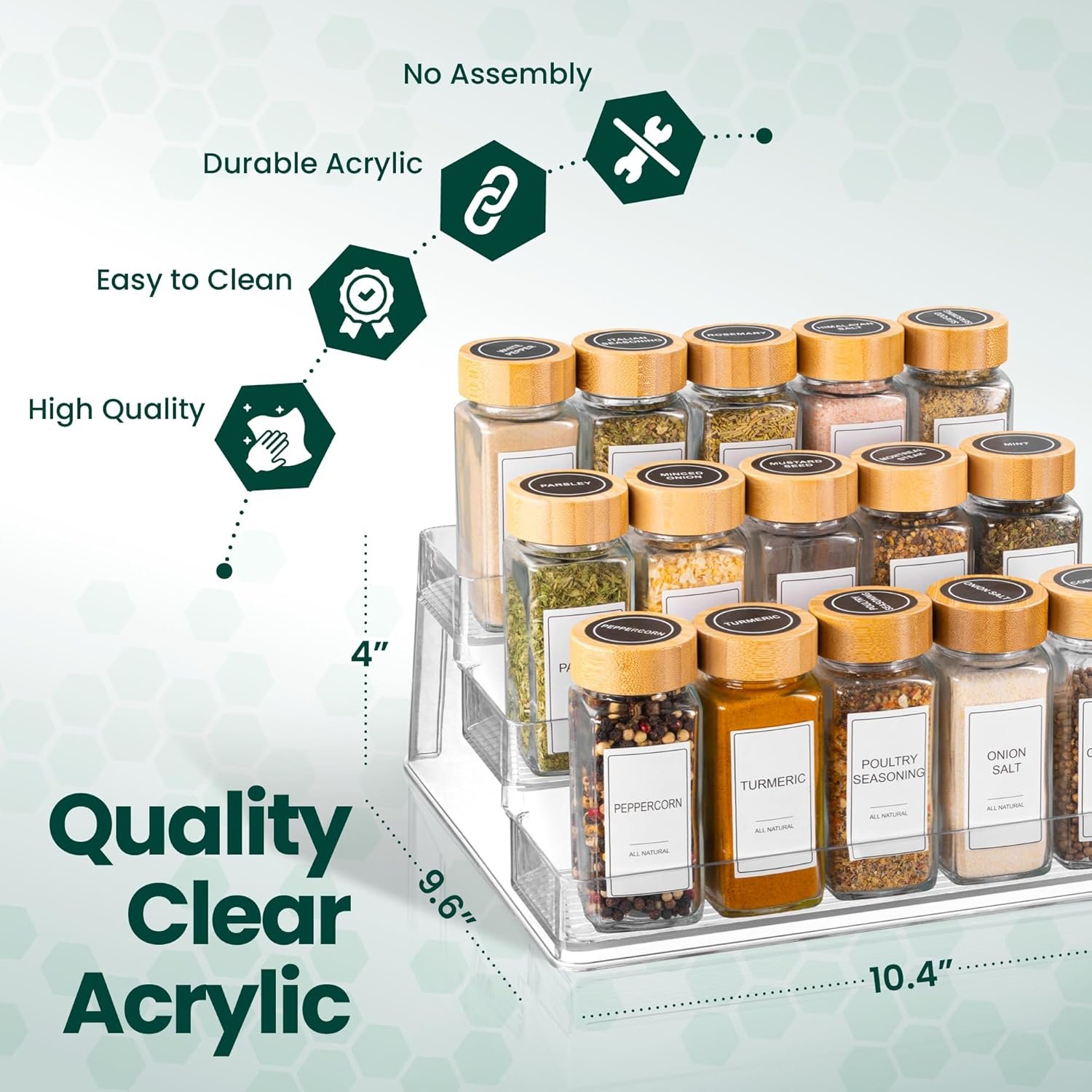 oem odm oizeir clear spice rack (2-pack) – 3-tier acrylic organizer for cabinet – deep spice shelf – 10.4 x 9.6 x 4 inches – holds seasoning and condiments factory & wholesale supplier