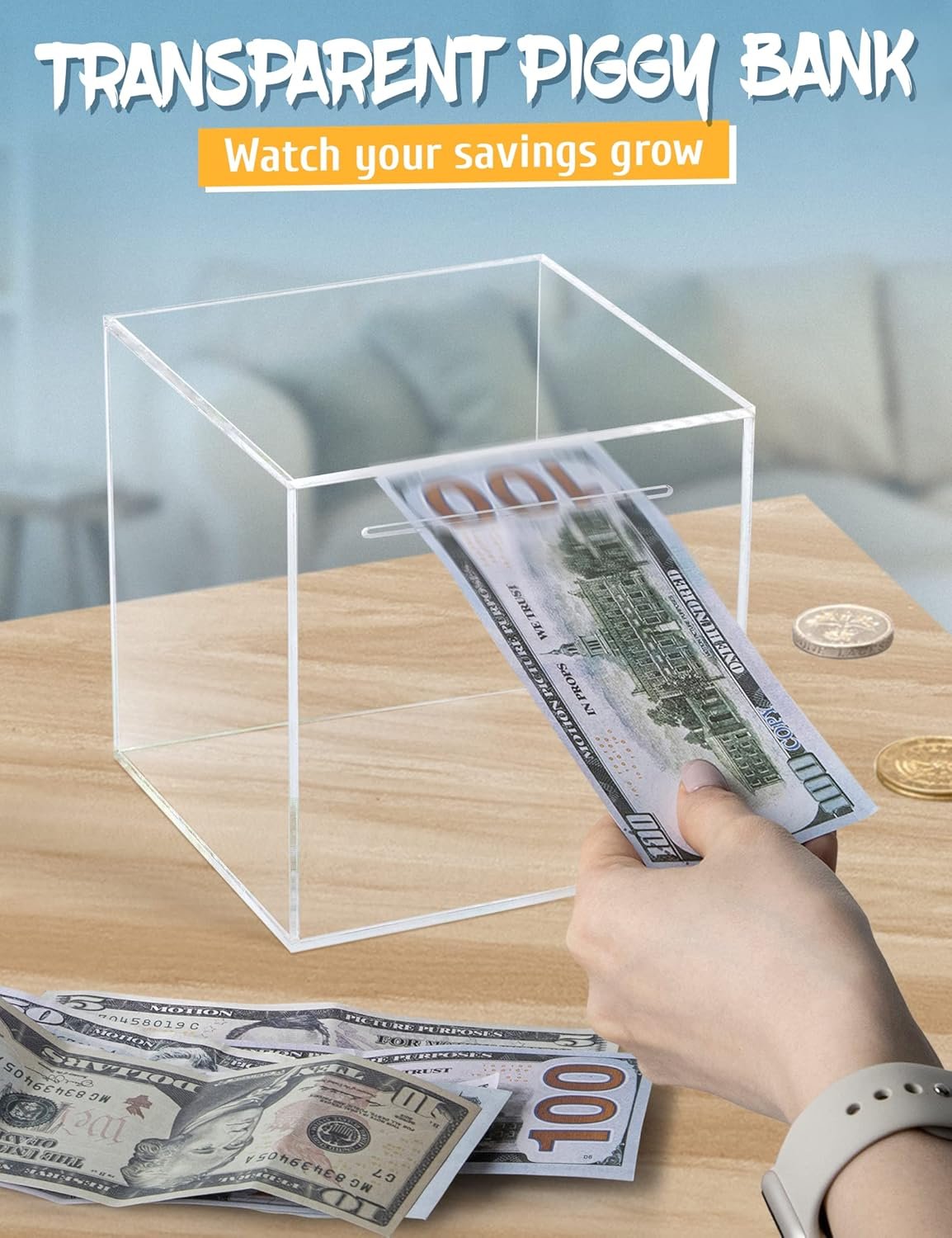 oem odm clear acrylic piggy bank for adults kids, clear money saving box must break to open, unopenable piggy bank for cash coins - 4.72