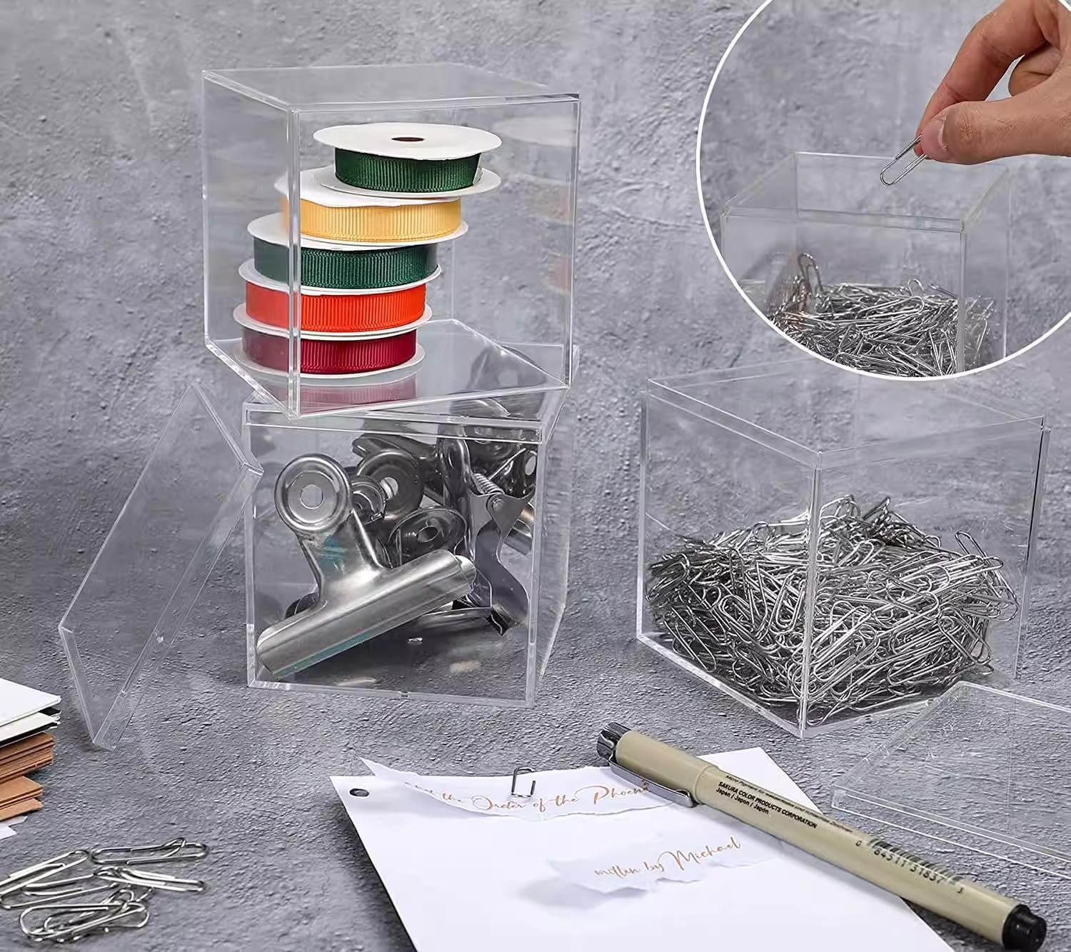 oem odm 8 pcs clear acrylic box with lid, 3.9x3.9x3.9 inch plastic square cube decorative storage boxes for candy pill and tiny jewelry factory & wholesale supplier