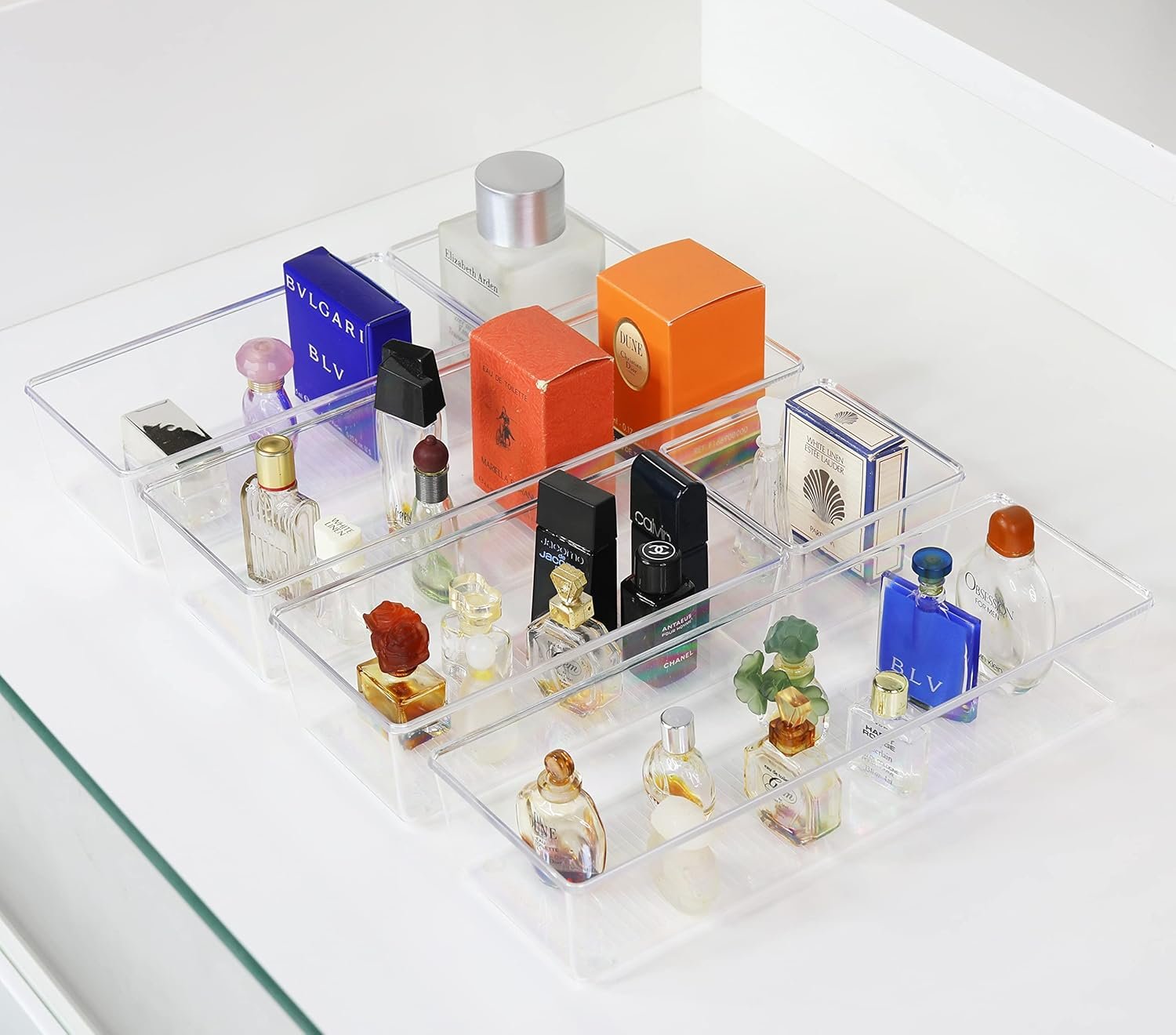 oem odm simple houseware clear drawer organizer for office bin desk storage, assorted size, 6 packs factory & wholesale supplier