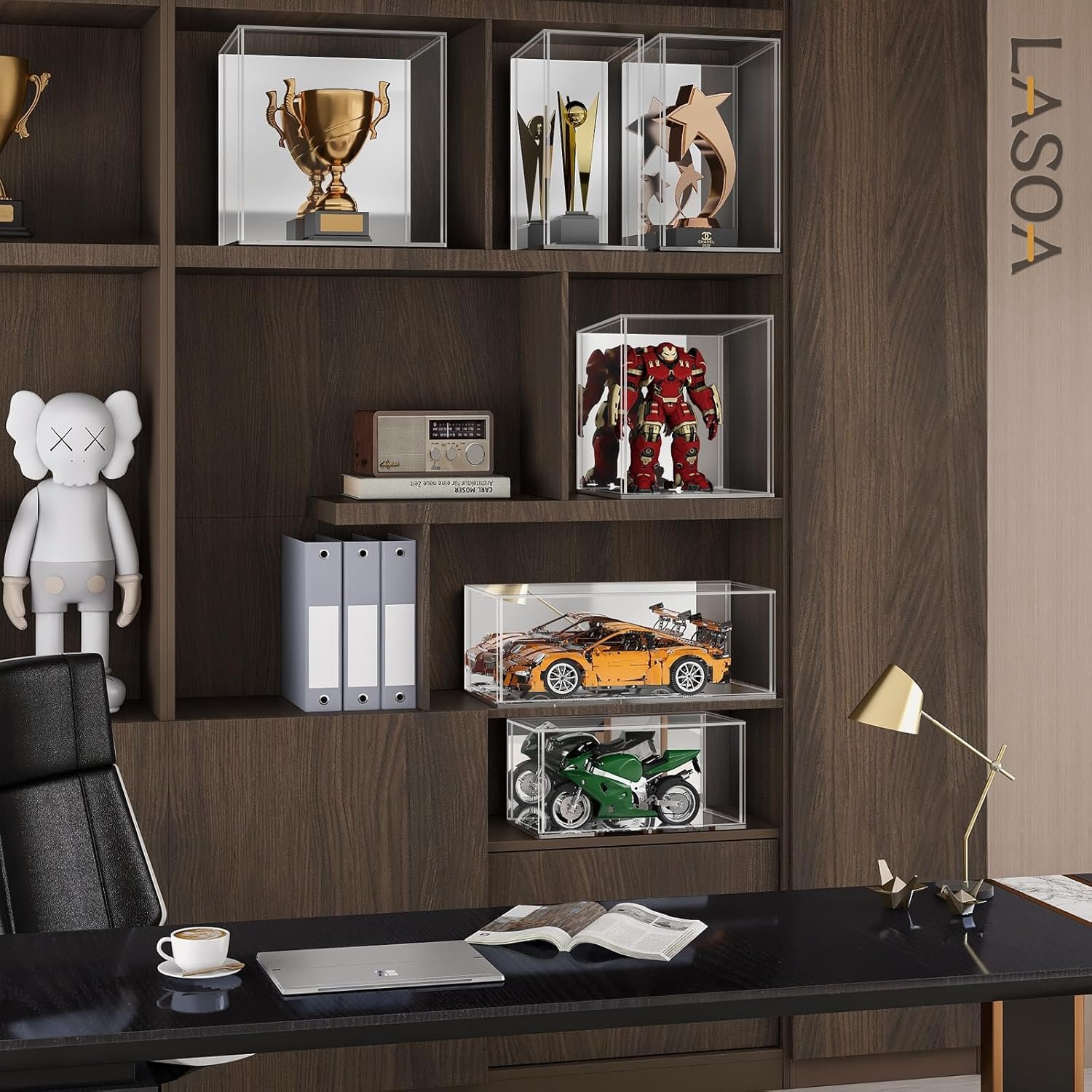 oem odm lasoa acrylic display case for collectibles – clear display box with mirrored back and base, self-assembly small showcase for figurines, models, and memorabilia, 4x4x6inch factory & wholesale supplier