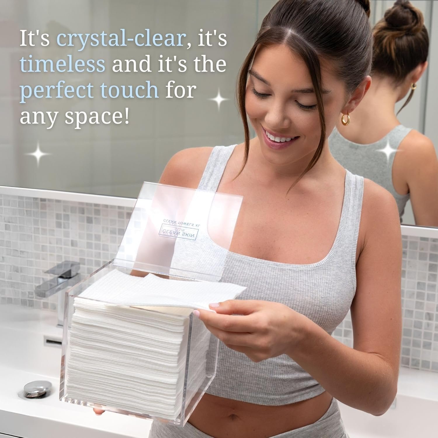 oem odm clean skin club clear acrylic box for clean towels xl (not included), container for 50 disposable clean towels xl, face towelettes bathroom counter storage, stone bin for cleansing facial dry wipes factory & wholesale supplier