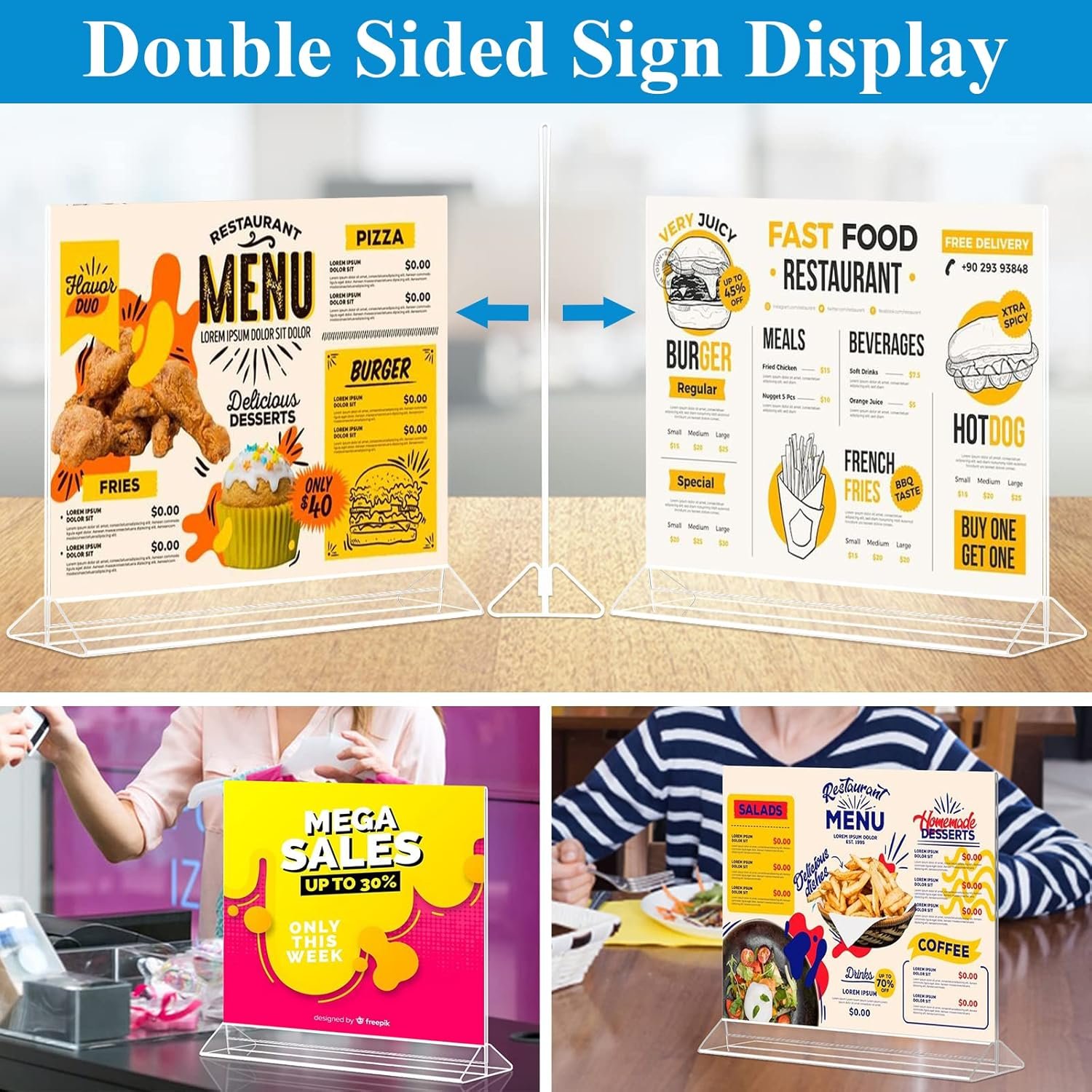 wholesale horizontal acrylic sign holder 8.5 x 11 - double sided t shape menu table stands, plastic paper flyer display stand, clear picture photo frames for wedding, office, store, restaurant (6 pack) factory & supplier oem odm