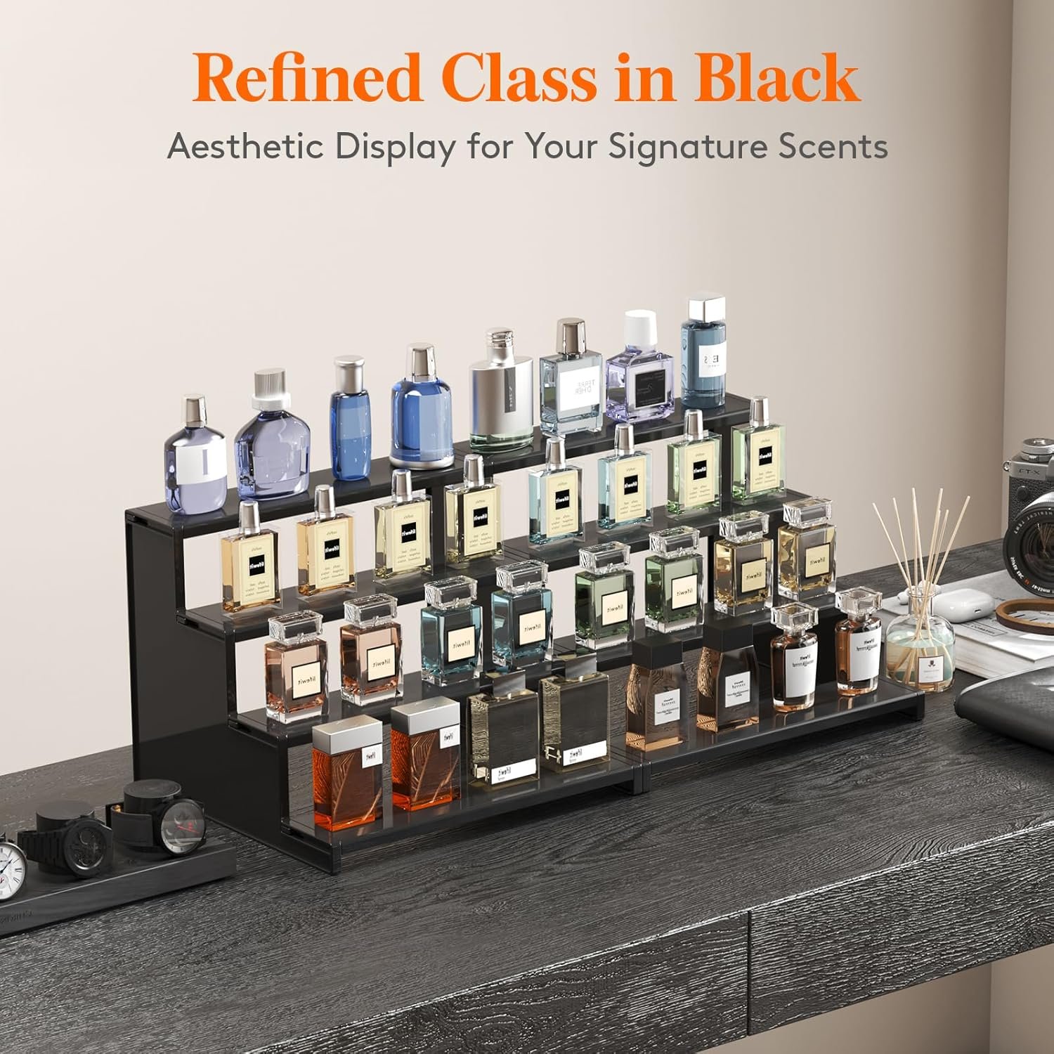 wholesale lifewit plastic 12 inch dark cologne stand, step perfume organizer,versatile display stand shelf for fragrance, skincare, figurine, dessert, use for vanity, tabletop, cabinet,1 set factory & supplier oem odm