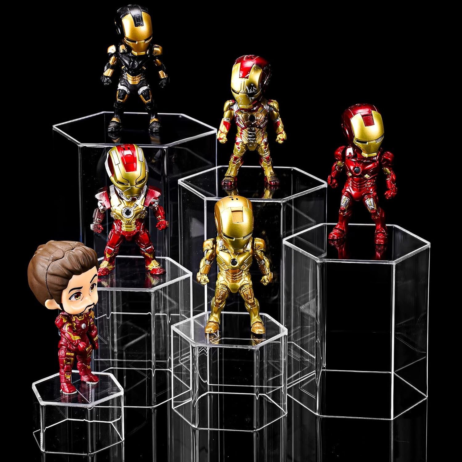 wholesale jetec hexagonal jewelry display risers hexagonal market display risers stands acrylic showcase acrylic stand for jewelry model figures decoration, 6 sizes(clear,6 pieces) factory & supplier oem odm