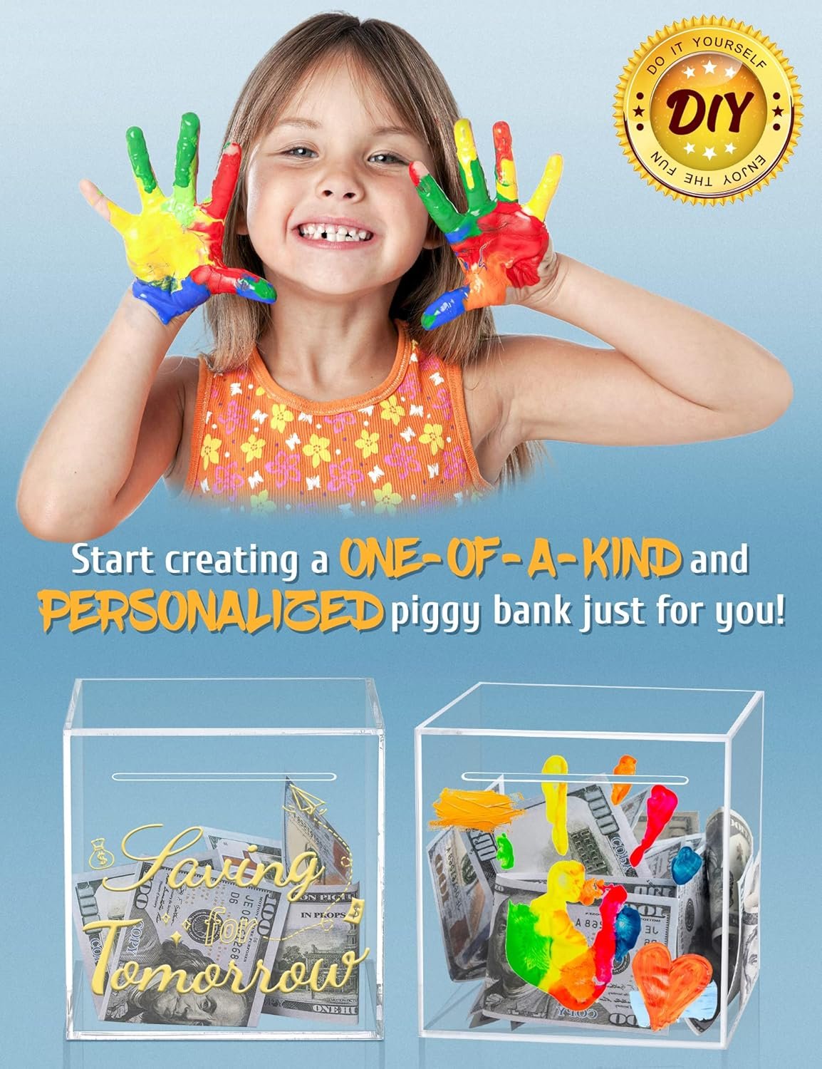 oem odm clear acrylic piggy bank for adults kids, clear money saving box must break to open, unopenable piggy bank for cash coins - 4.72