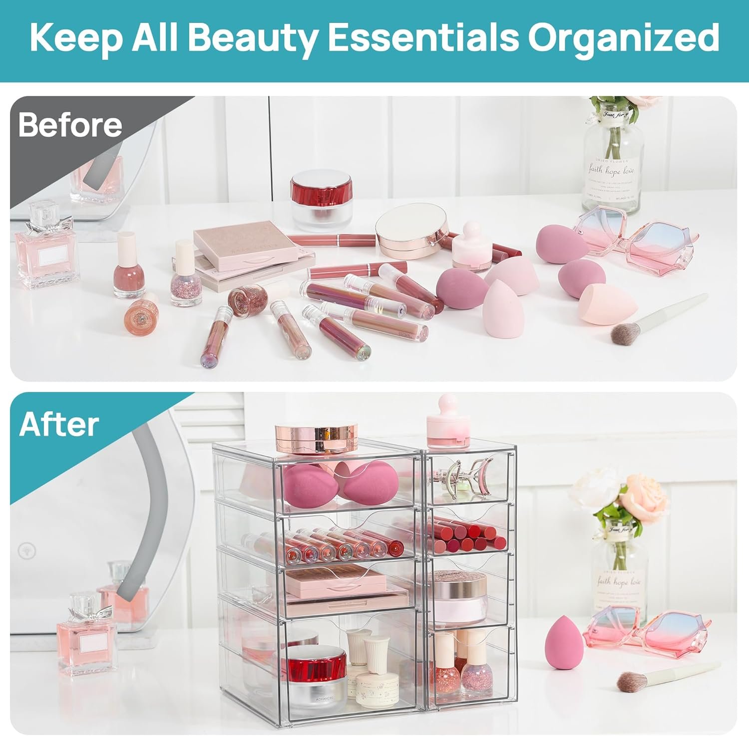 oem odm vtopmart acrylic organizer with 8 drawers, desk organizers and accessories, clear makeup organization, dustproof storage drawers for office art craft supplies factory & wholesale supplier