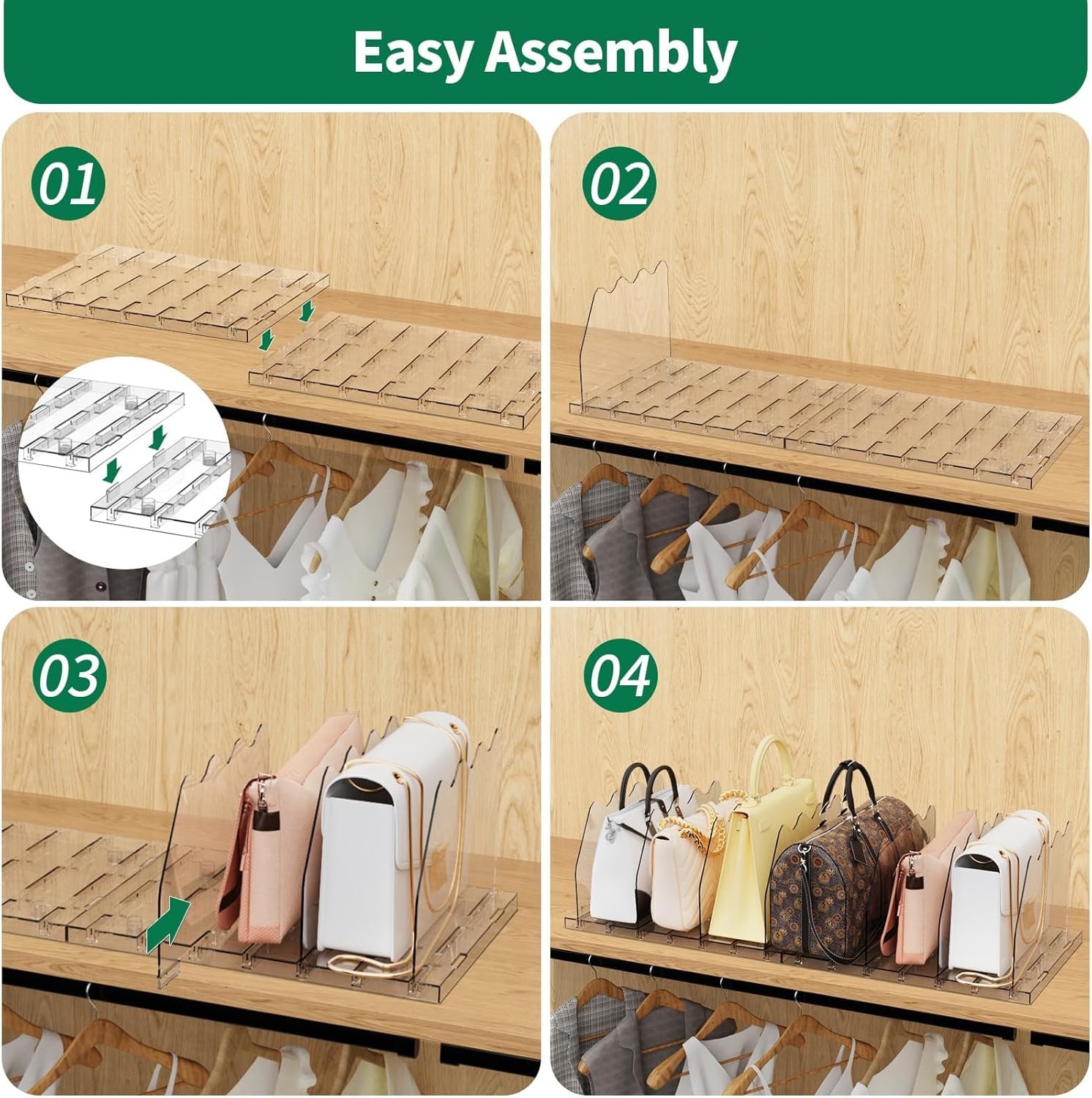 oem odm spacekeeper adjustable shelf divider for closet, clear purse organizers for closet acrylic handbag separators storage organizer bookshelf separator dividers in bedroom, office factory & wholesale supplier