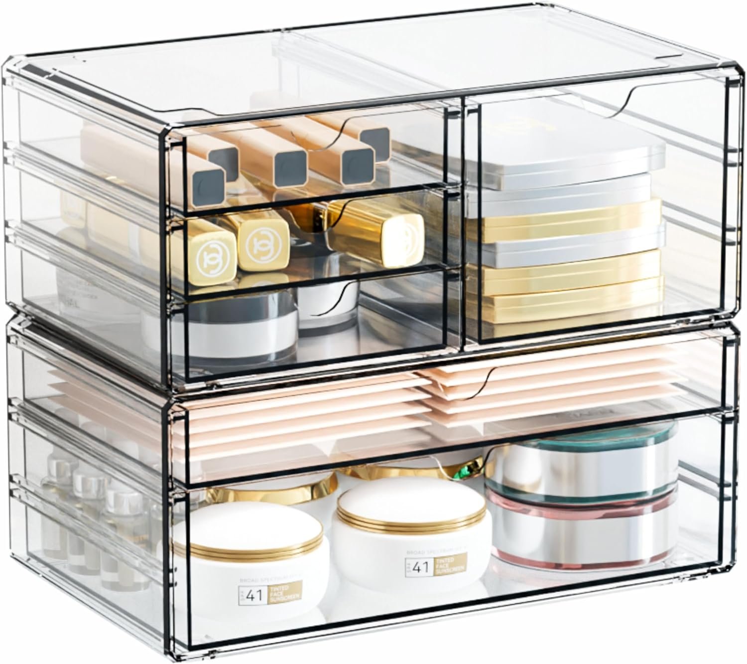 oem odm yieach 2 pack acrylic drawer organizer with 6 drawers,stackable 11.1” large clear storage drawers and makeup organizer for vanity,bathroom countertop,cabinet,pantry,office supply storage bins drawers factory & wholesale supplier