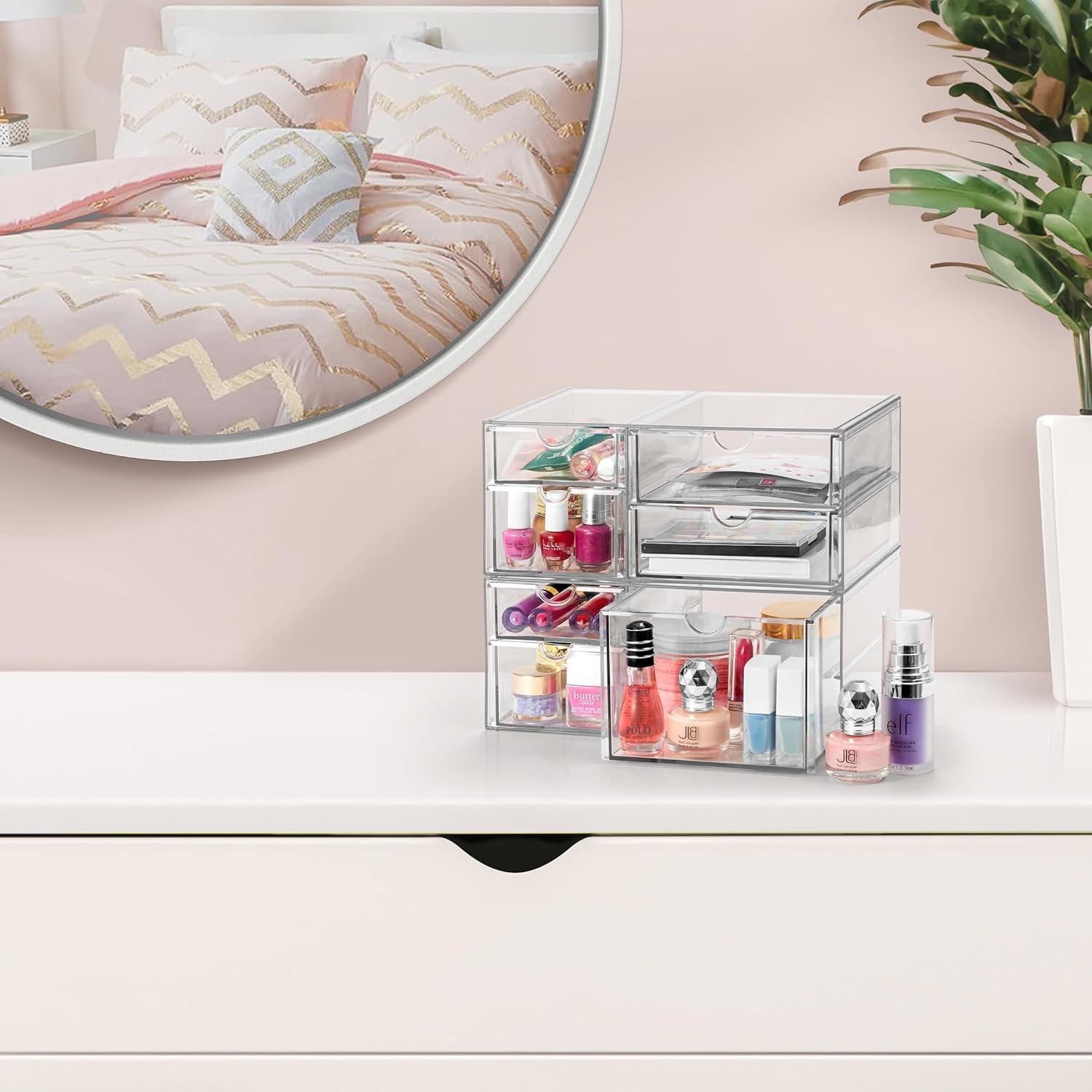 oem odm sorbus makeup organizer with 7 drawers, acrylic drawer organizer for makeup, office organization and storage, art supplies, jewelry, stationary - 2 pcs clear stackable storage bins organizer drawers factory & wholesale supplier