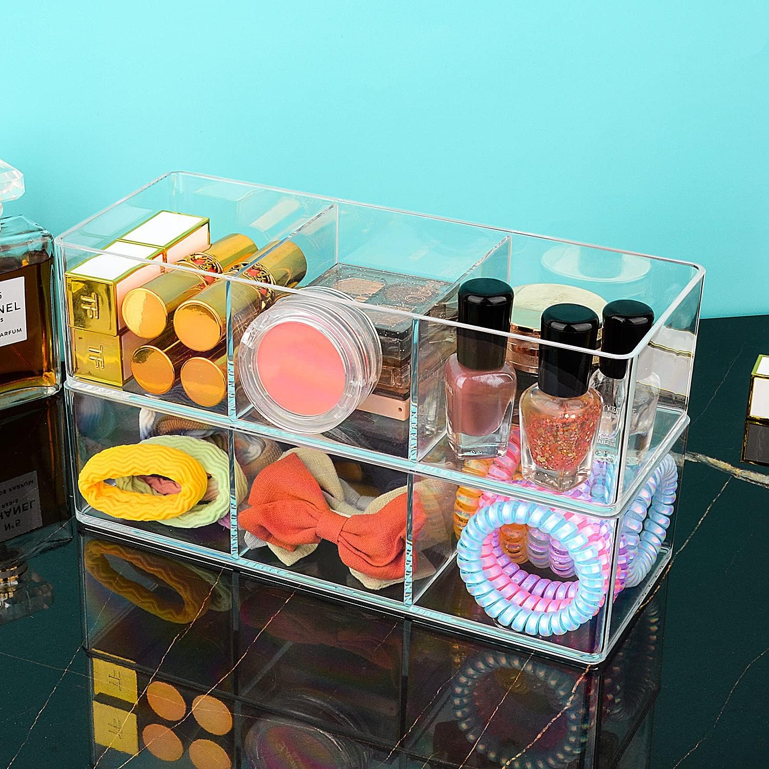 oem odm jesslab acrylic organizer, 3 cube sections makeup storage box for drawer, vanity, countertop, bathroom, kitchen cabinet and home organization factory & wholesale supplier