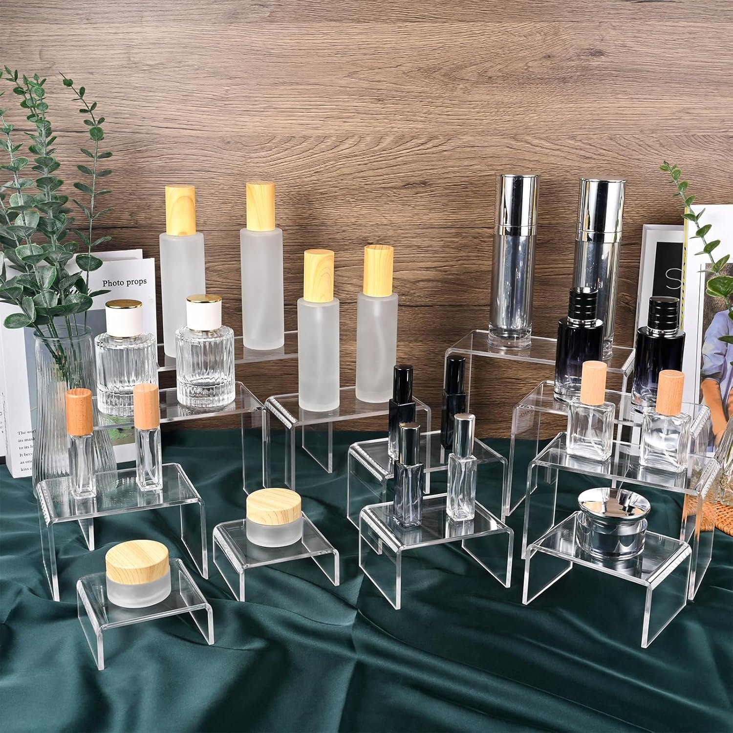 oem odm 12 pcs small size acrylic display risers, 2 sets acrylic risers display stands, 0.15