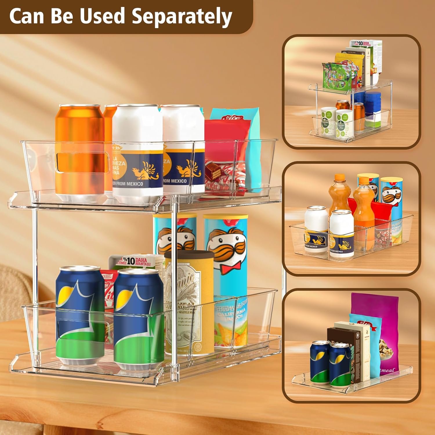 oem odm pull-out home organizer, 2 pack 2 tier clear bathroom organizer with dividers, multipurpose vanity counter tray, kitchen, closet organizers, cabinet & storage container bins factory & wholesale supplier