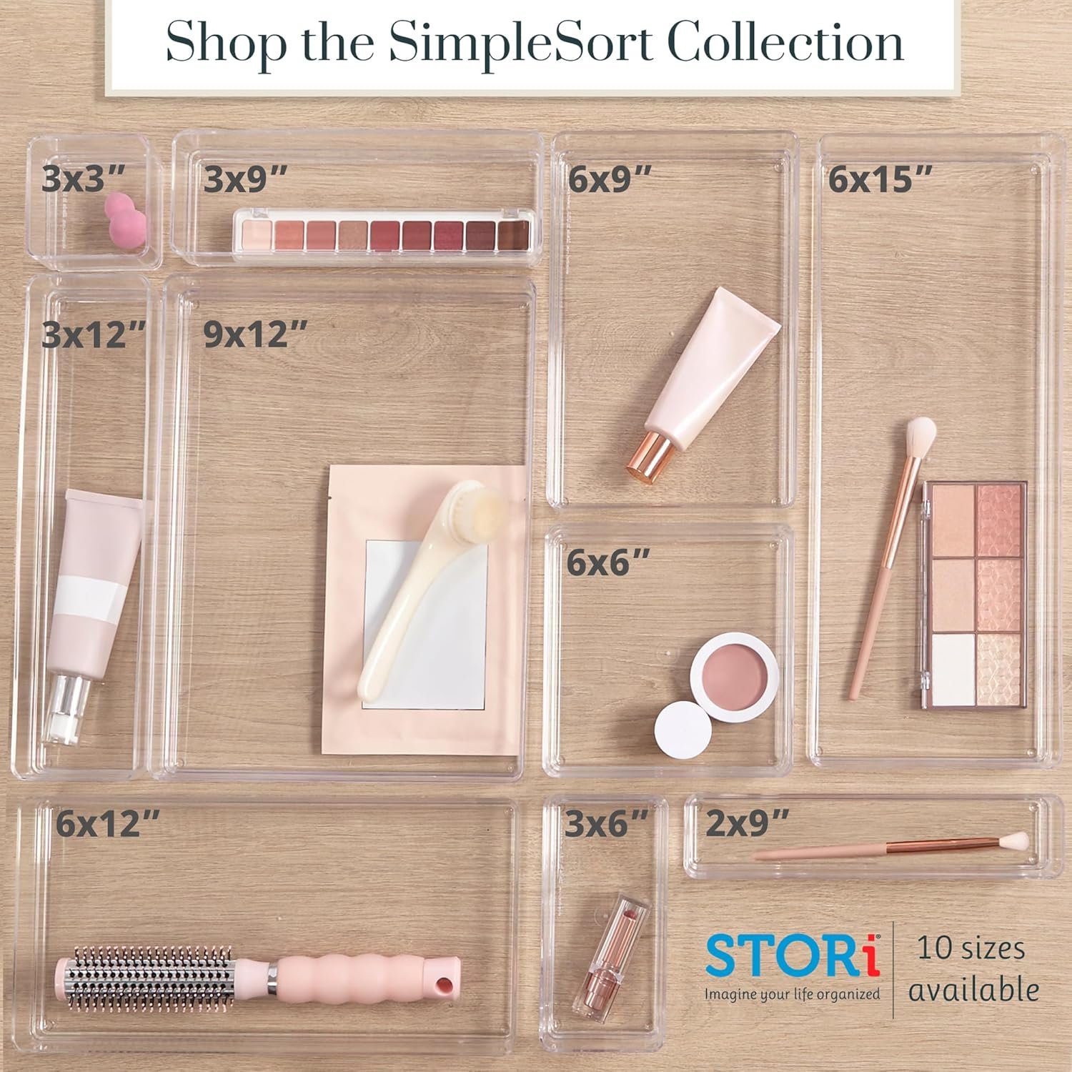 oem odm stori simplesort 10-piece stackable clear drawer organizer set | multi-size trays | makeup vanity storage bins and office desk drawer dividers | made in usa factory & wholesale supplier