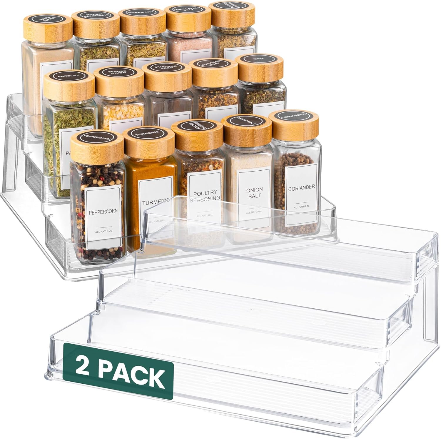 oem odm oizeir clear spice rack (2-pack) – 3-tier acrylic organizer for cabinet – deep spice shelf – 10.4 x 9.6 x 4 inches – holds seasoning and condiments factory & wholesale supplier