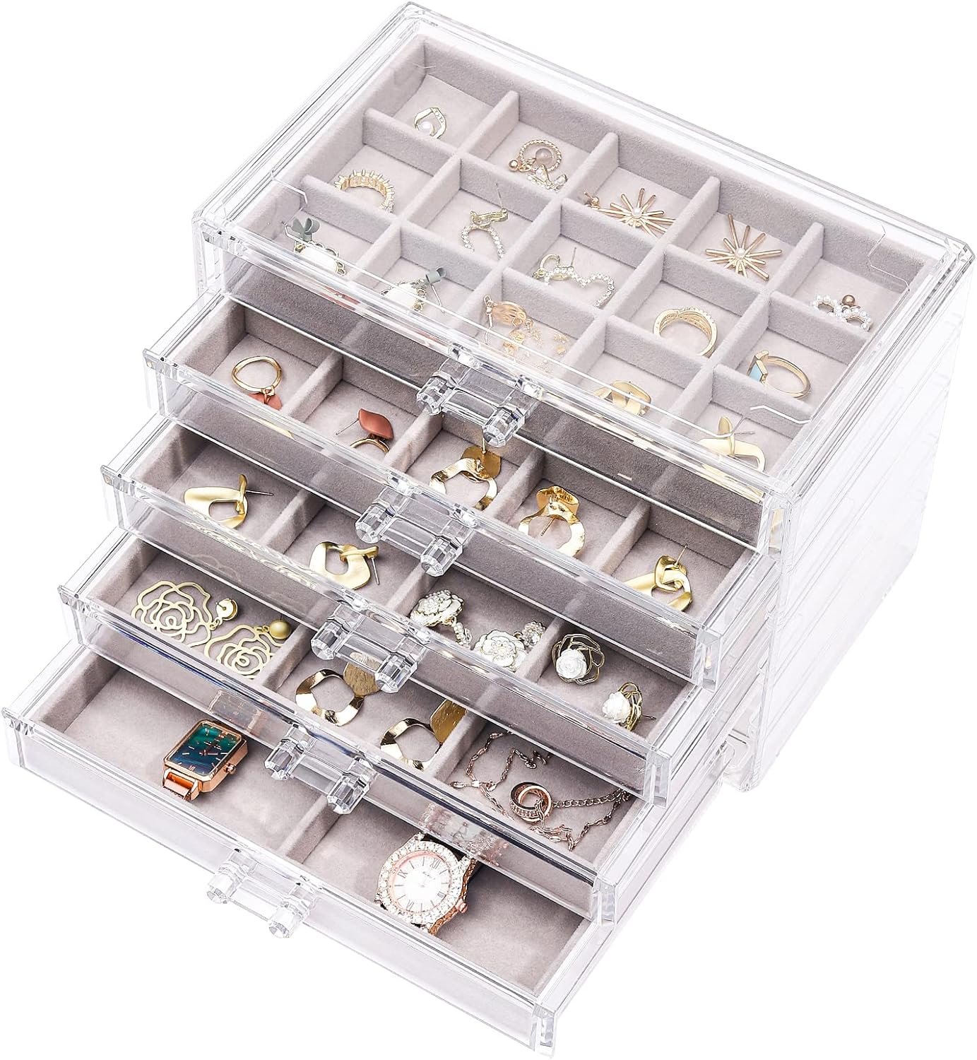 oem odm cq acrylic jewelry organizer with 5 drawers factory & wholesale supplier