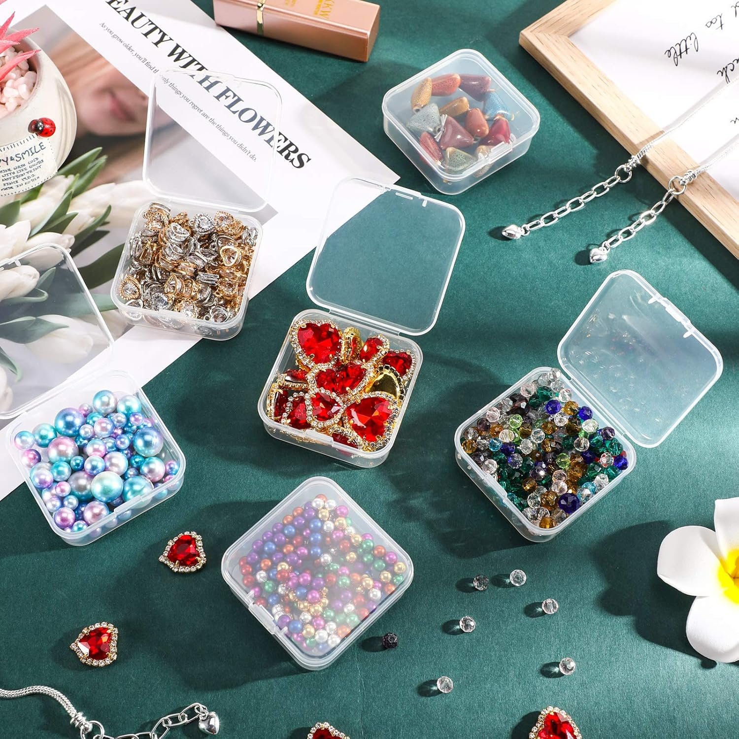 oem odm 6 pieces mini plastic clear beads storage containers box for collecting small items, beads, jewelry, business cards, game pieces, crafts (2.13 x 2.13 x 0.79 inch) factory & wholesale supplier