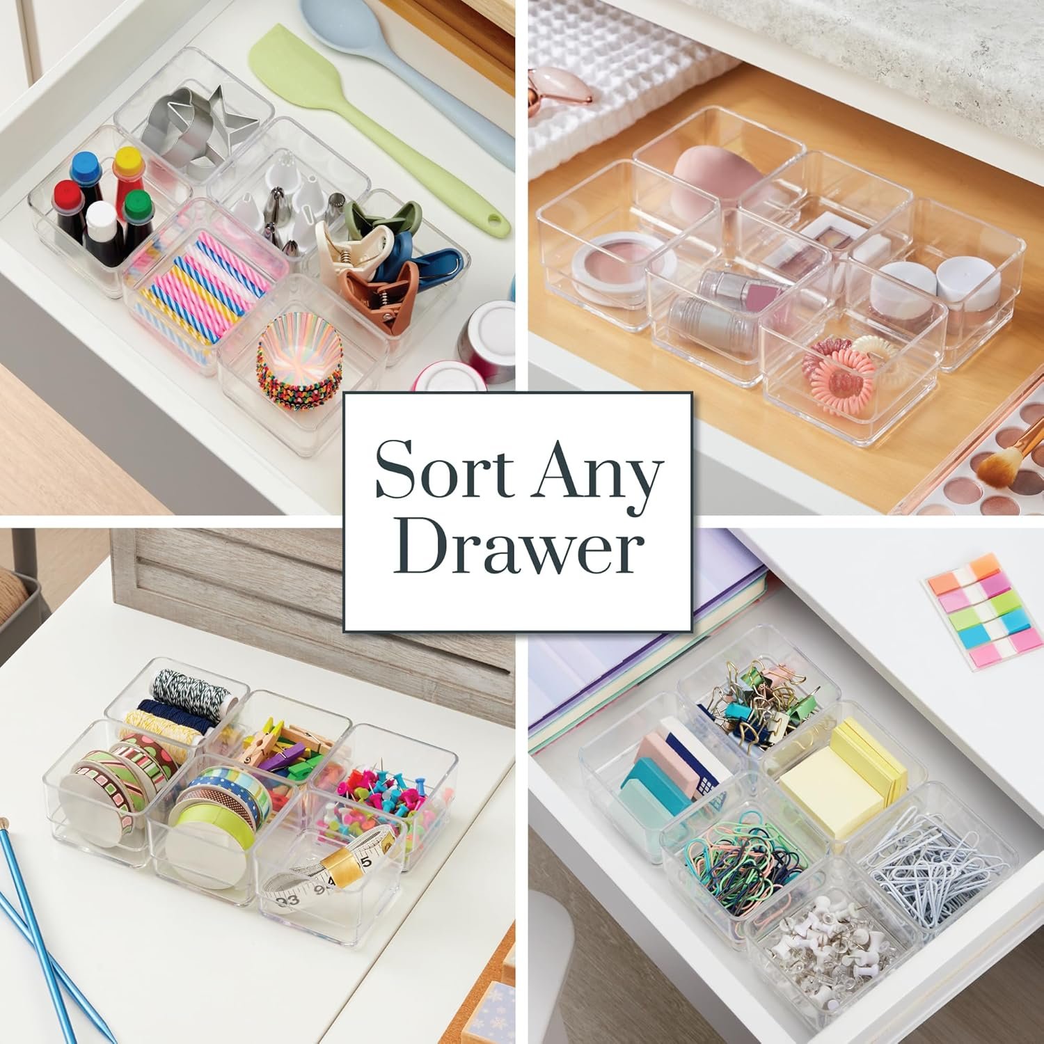 oem odm stori simplesort 3-piece stackable clear drawer organizer set | 9