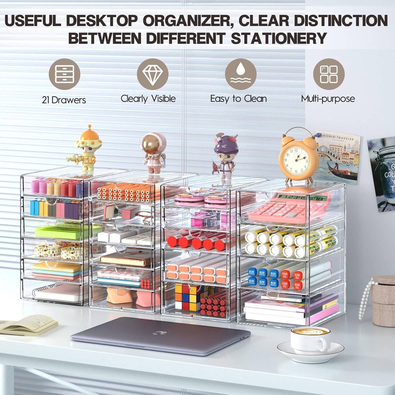 oem odm acrylic drawer organizers - 21 drawers 4 set - clear storage drawers for office supplies - stackable makeup organizer - dustproof desk organizers for makeup, jewelry, pen, stationary factory & wholesale supplier