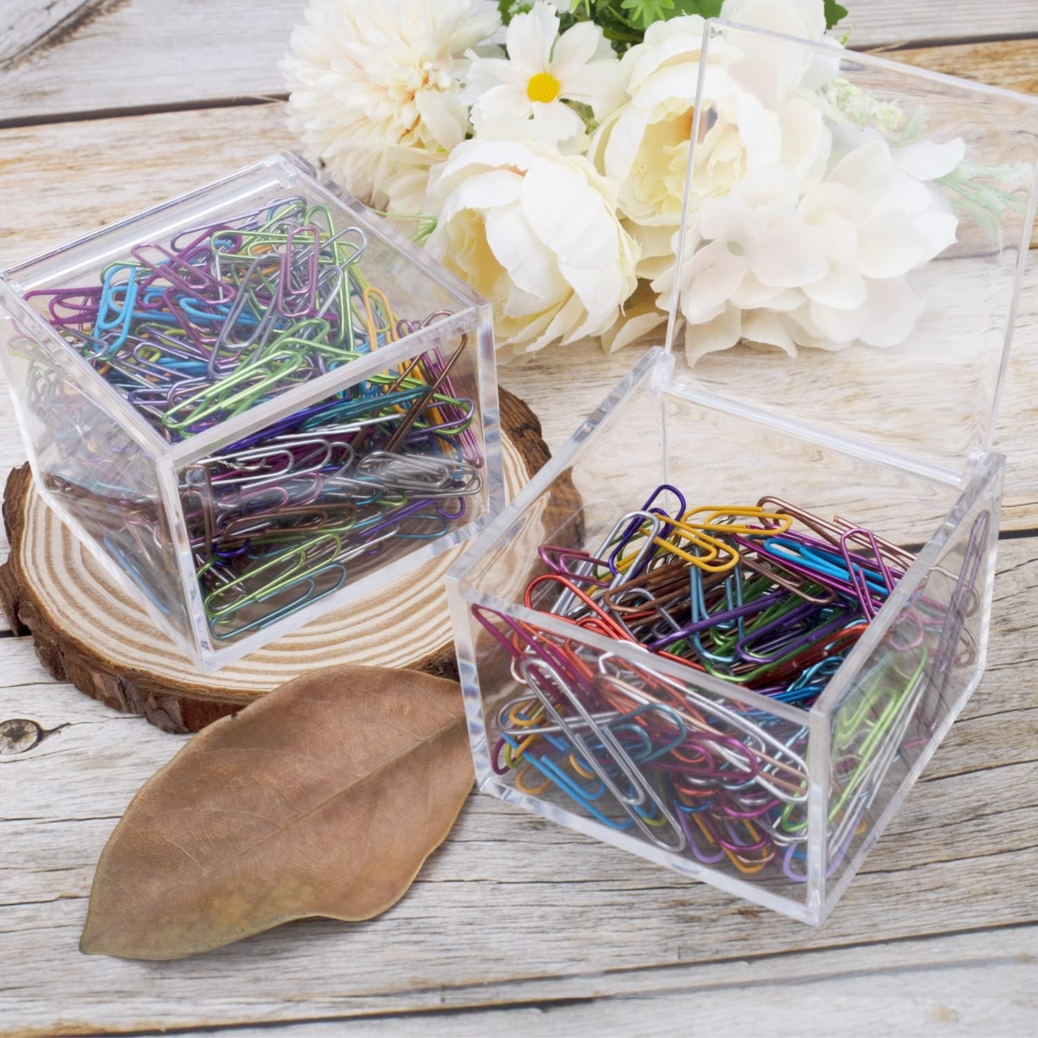 oem odm 2 pack small clear acrylic organizer with lid for paper clips,sticky note,qtip,cotton balls,hair ties holder acrylic box for home office bathroom desk organizer factory & wholesale supplier
