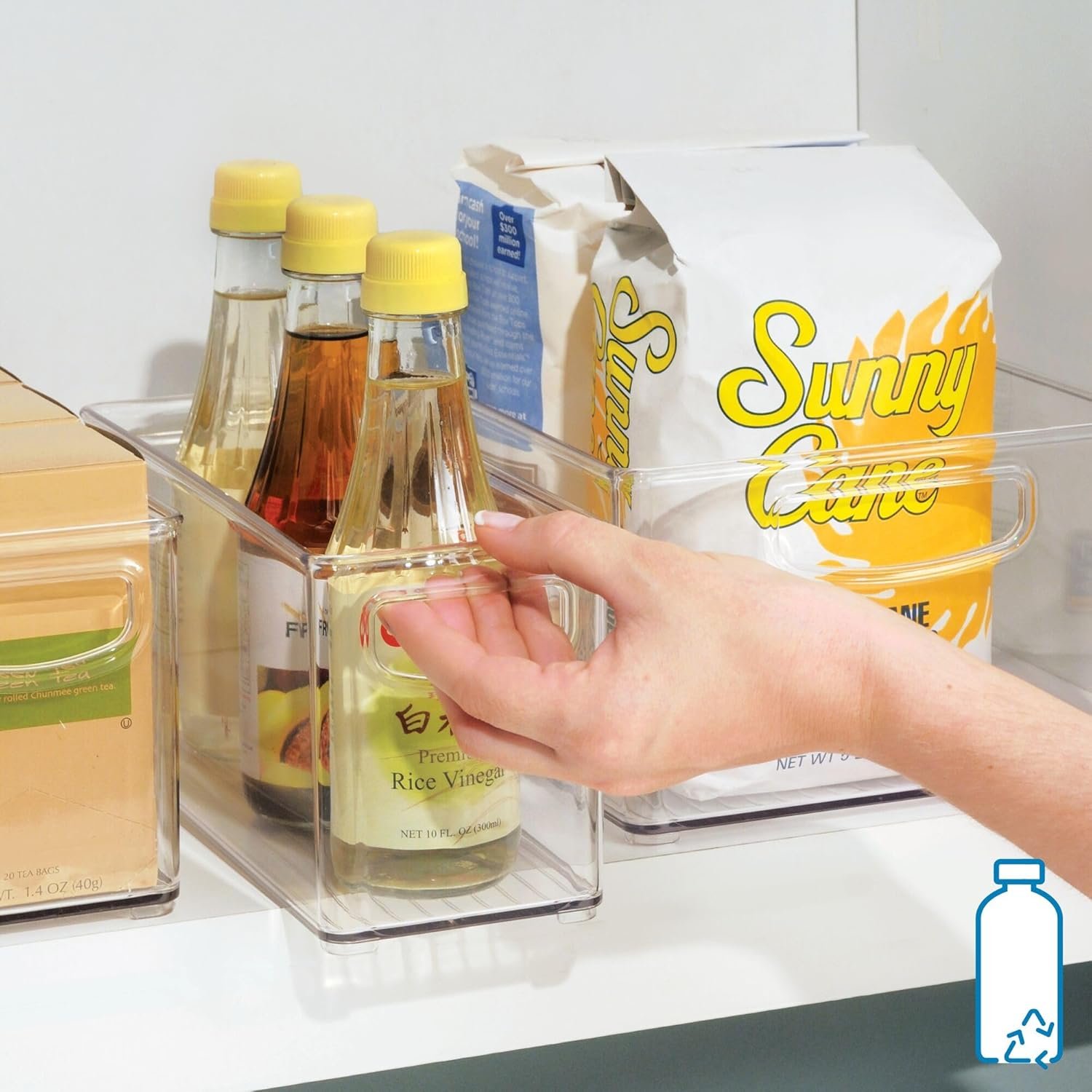 oem odm idesign stackable pantry bin with handles for kitchen, fridge, or freezer, clear, made in usa factory & wholesale supplier
