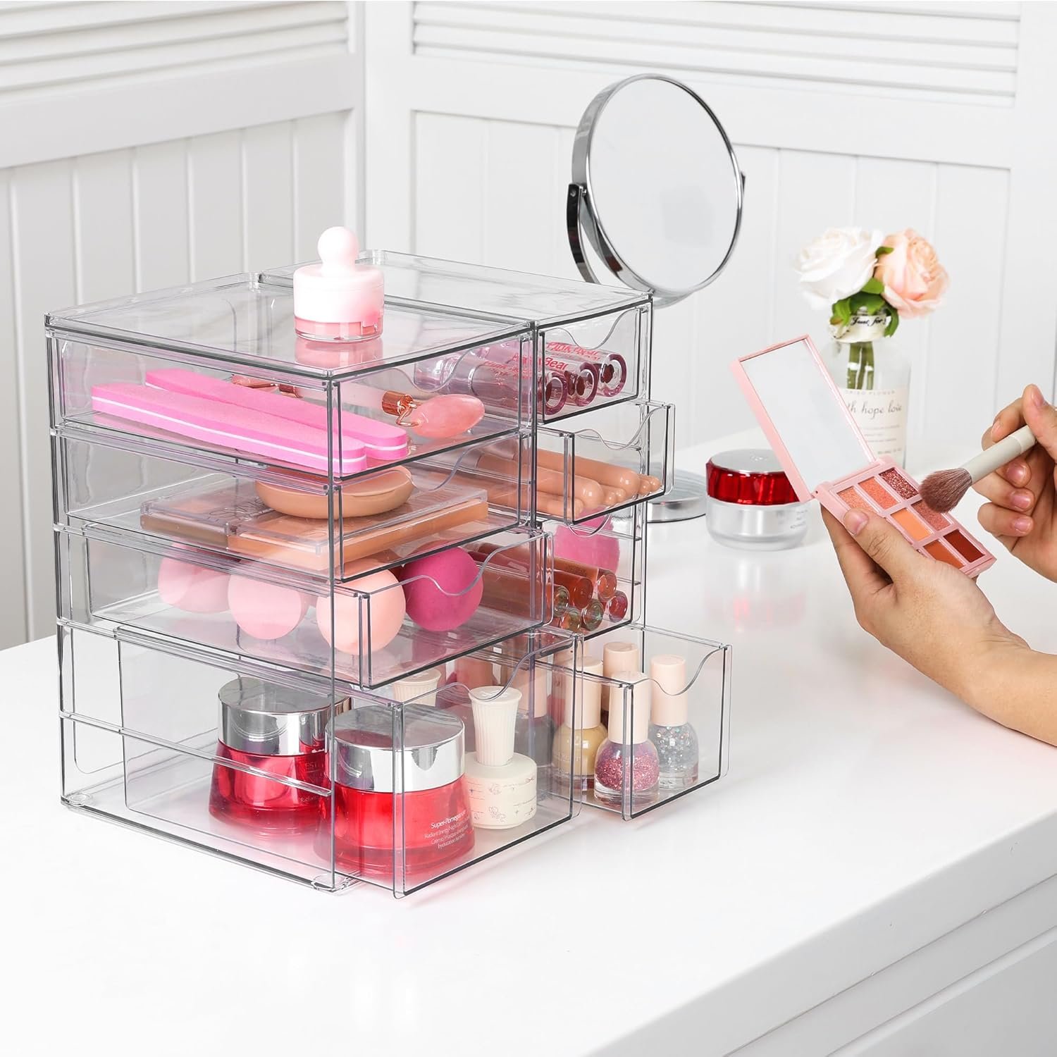 oem odm vtopmart acrylic organizer with 8 drawers, desk organizers and accessories, clear makeup organization, dustproof storage drawers for office art craft supplies factory & wholesale supplier