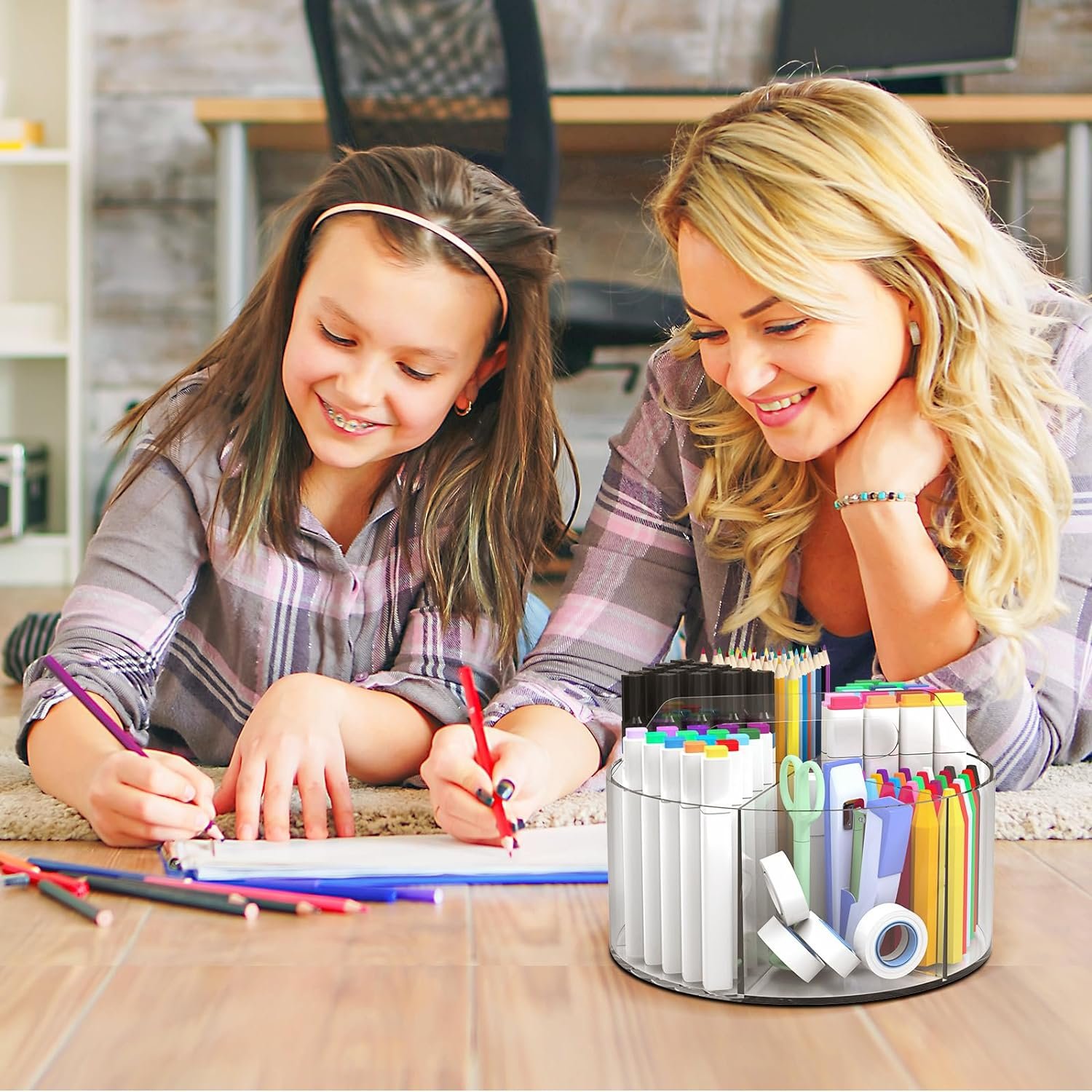 oem odm absonic acrylic pen holder pencil organizer, 360-degree rotating pencil holder, crayon organizers for kids marker organizer caddy art supply kids desk organizers for office home school factory & wholesale supplier