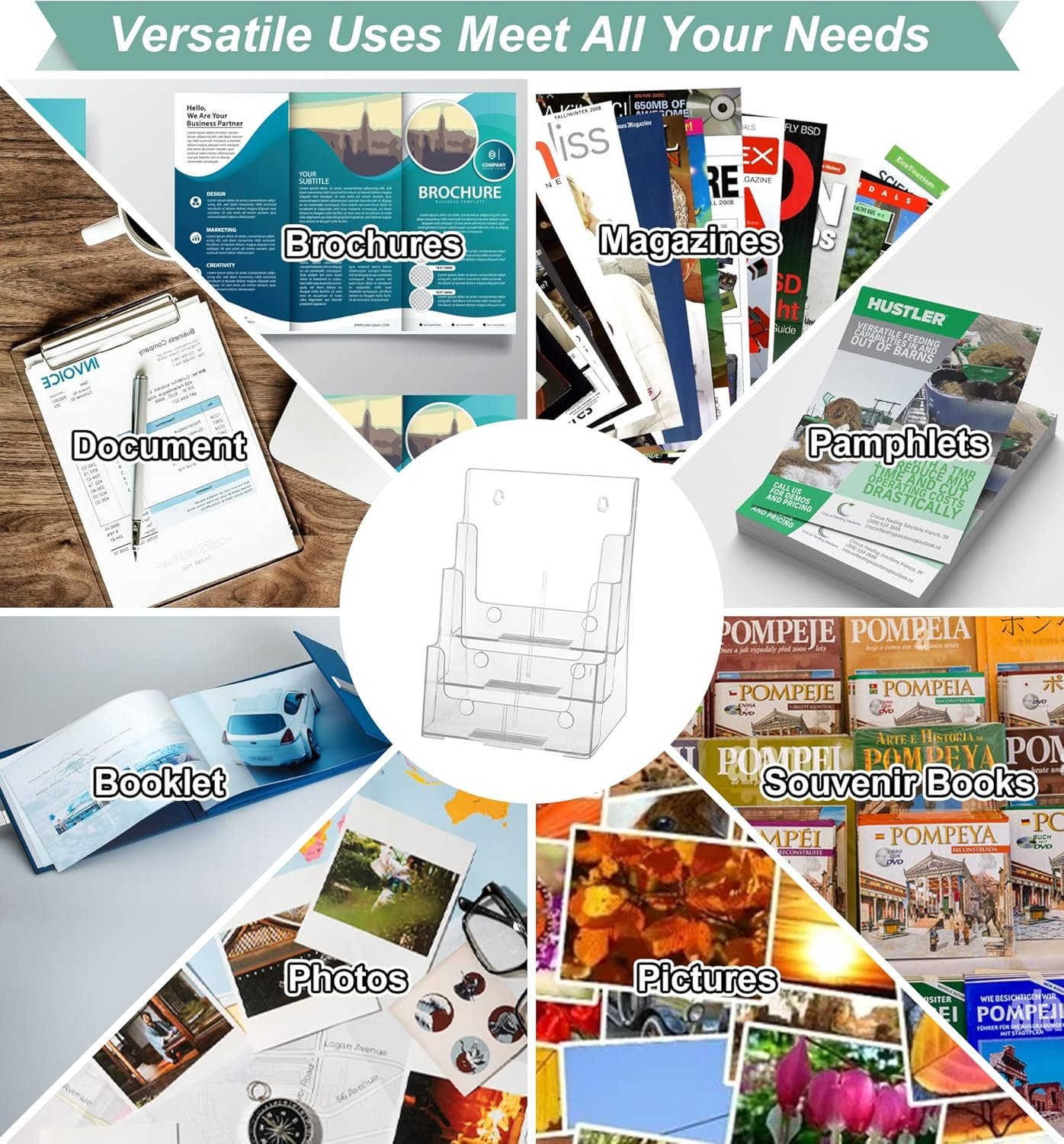 wholesale acrylic brochure holder 8.5 x 11 inches, 3 tier clear literature holder with removable divider for trifold 4 inches wide pamphlet, plastic flyer display stand for magazine, document, booklet factory & supplier oem odm