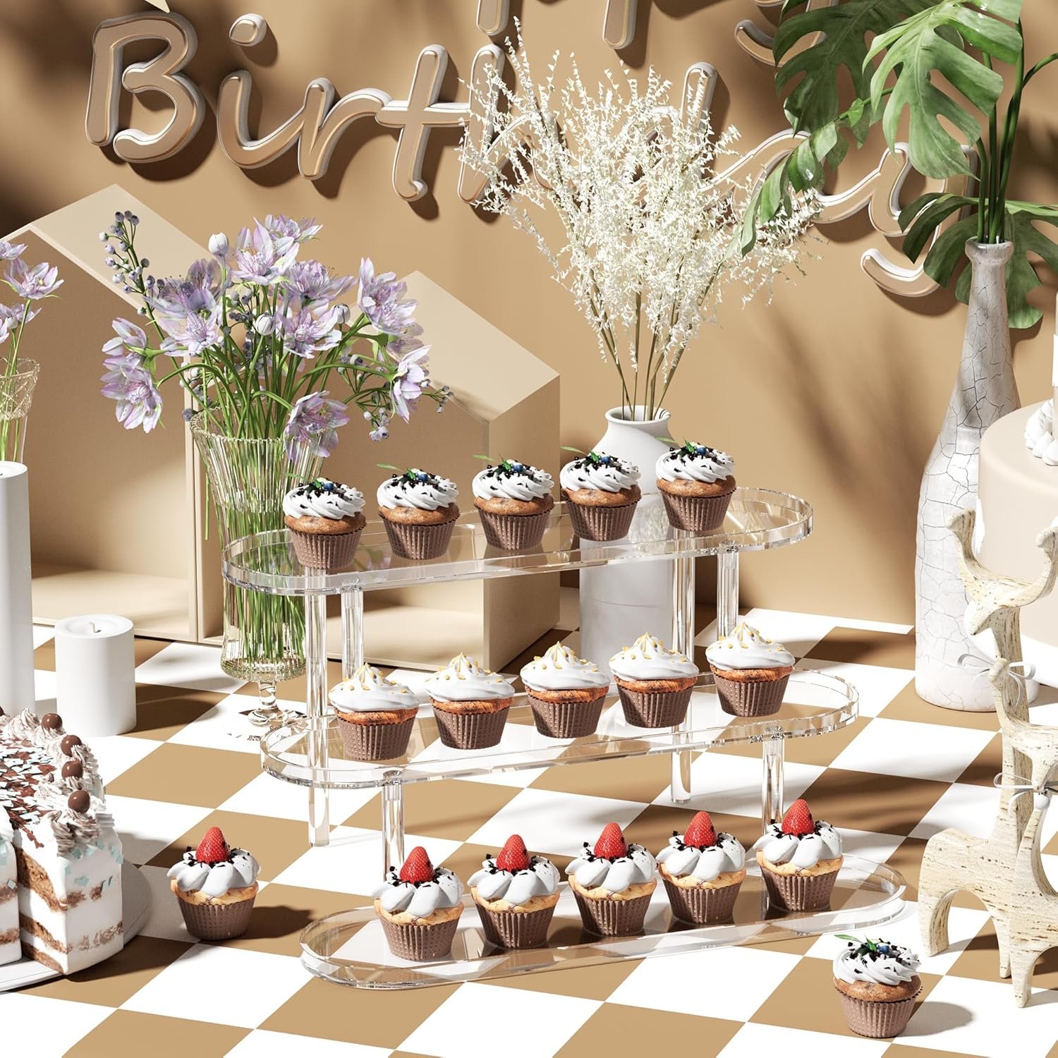 oem odm acrylic risers display stand, clear perfume organizer, clear cupcake stand holder, dessert display for party, display shelf for cologne skincare 𝐚𝐦𝐢𝐢𝐛𝐨 funko-pop figure collection factory & wholesale supplier