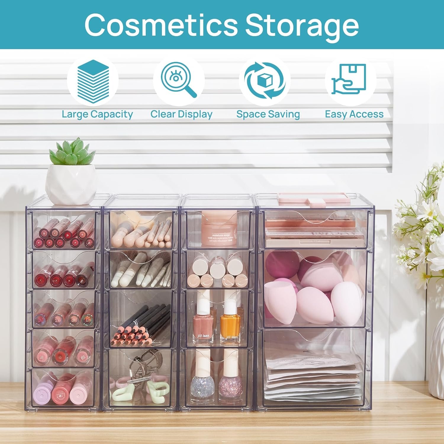 oem odm vtopmart acrylic organizer with 16 drawers (4 set),clear storage drawers for office supplies,desk organization and storage for makeup,jewelry,art crafts factory & wholesale supplier