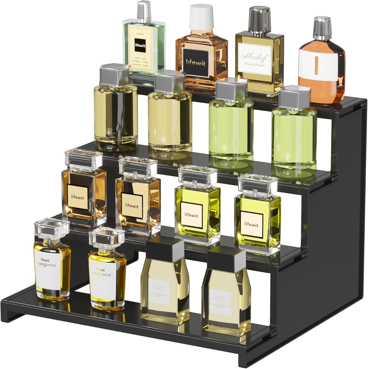 wholesale lifewit plastic 12 inch dark cologne stand, step perfume organizer,versatile display stand shelf for fragrance, skincare, figurine, dessert, use for vanity, tabletop, cabinet,1 set factory & supplier oem odm