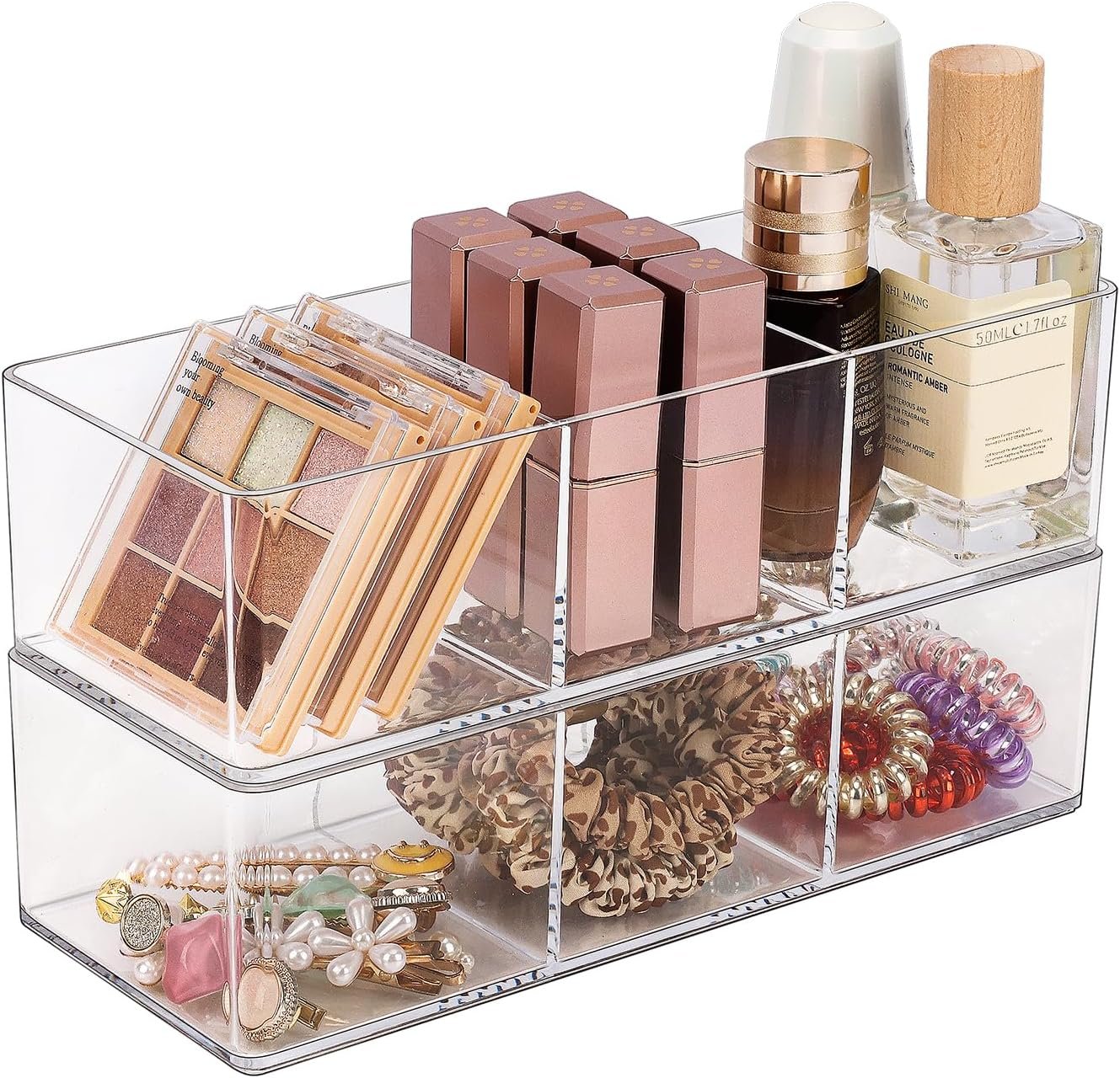 oem odm jesslab acrylic organizer, 2pk cube sections makeup organizer for drawer, makeup organizer for vanity, countertop, bathroom, kitchen and cabinet storage(3+3 compartment) factory & wholesale supplier