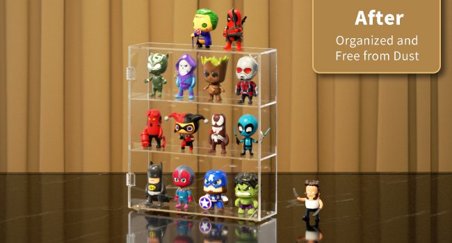 wholesale niubee acrylic display case, clear display case for funko pop figures, wall mounted or desktop dustproof display cabinet box for collectibles ,rock,crystals,mini toys,amiibo (3 tiers) factory & supplier oem odm