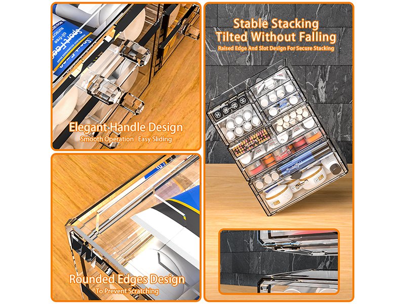 oem odm cq acrylic 2 pack clear desk organizer with drawers,stackable 6 drawers skincare organizer,cute skin care organizers for vanity hair clip,jewelry,beauty product desk and makeup organizers countertop factory & wholesale supplier