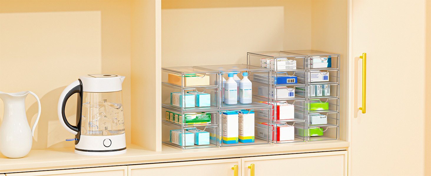 oem odm acrylic makeup organizer with 13 drawers, bathroom counter organizer, acrylic organizers, desk organizer, office supplies, storage drawers for cosmetic, pencil, coffee, etc 3 pack factory & wholesale supplier